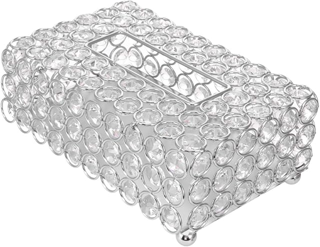EXCEART Crystal Tissue Box Cover Rectangular Decorative Toliet Paper Box Napkin Holder Facial Tissue Container for Bathroom Dresser Night Stand (Silver)