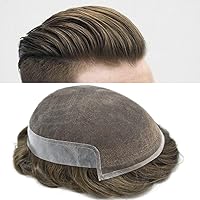 Vista 17 de Toupee - Sistema de cabello humano real para hombres, tupé de encaje suizo para hombres, nudos blanqueados, piezas de pelo para hombres, protesis