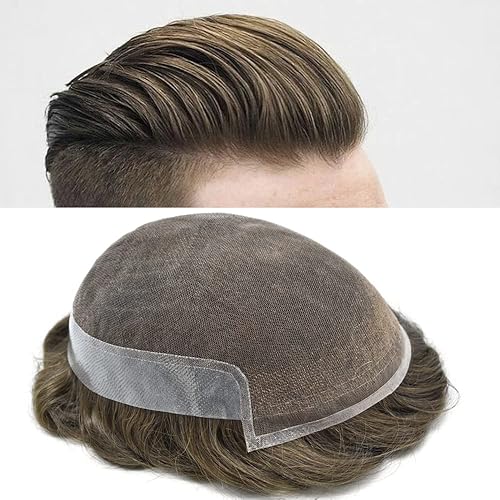 Toupee - Pieza de cabello humano real para hombre, sistema de reemplazo de encaje suizo suave para hombre, pieza de pelo tipo tupé, protesis capilar