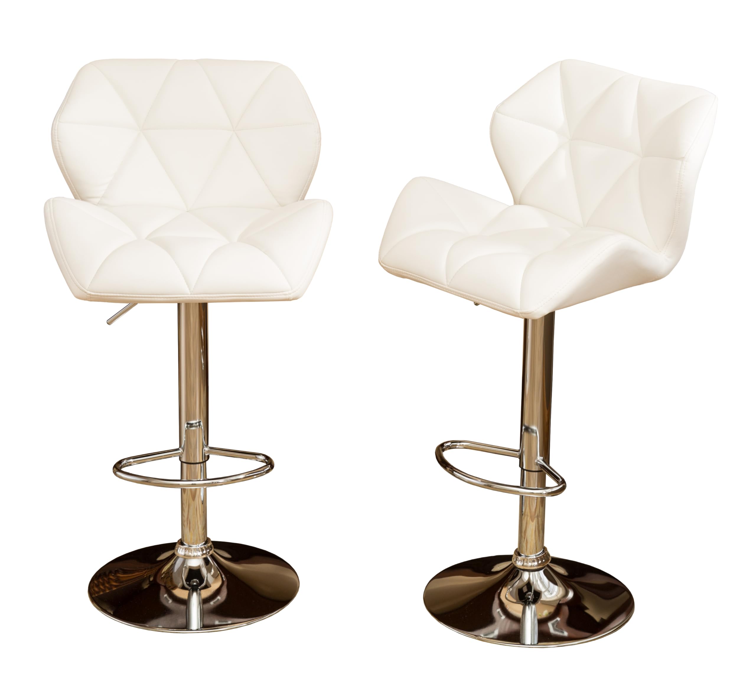 Glasgow Contemporary Tufted Adjustable Height Hydraulic White Bar Stools by Roundhill Furniture – Metal, White, Pack of 2, Model PC190WH
