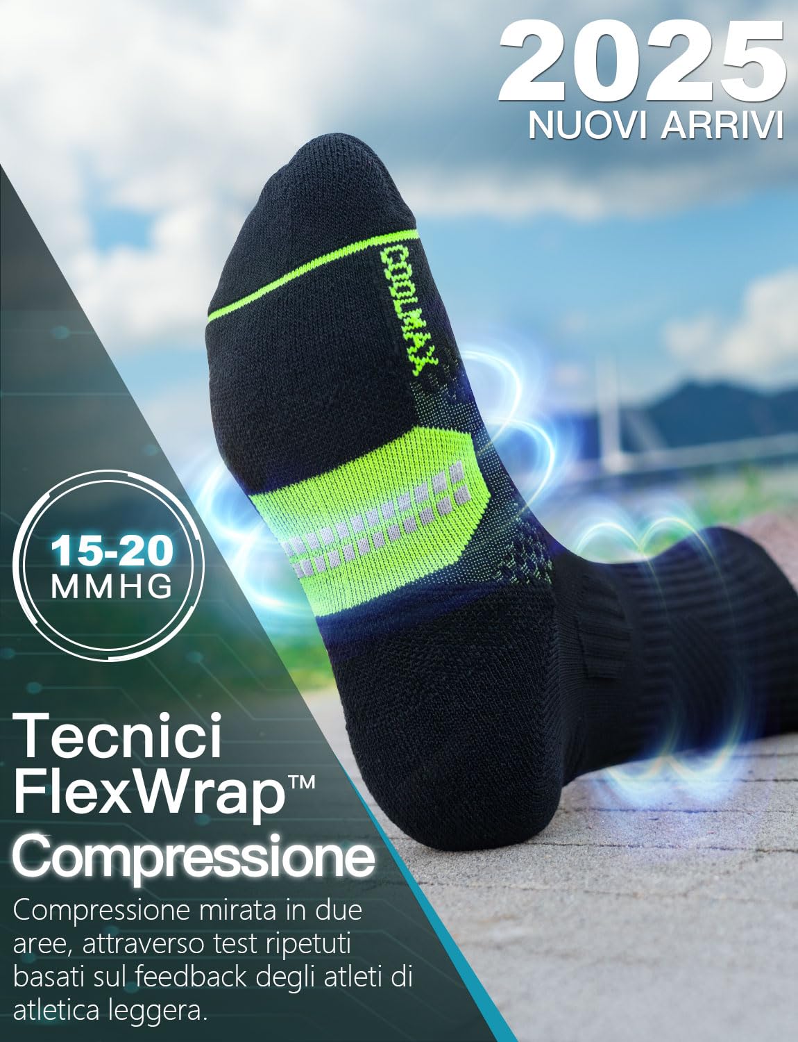 Juclise Bambù Coolmax Compressione Running Calzini Sportivi Trekking Allenamento