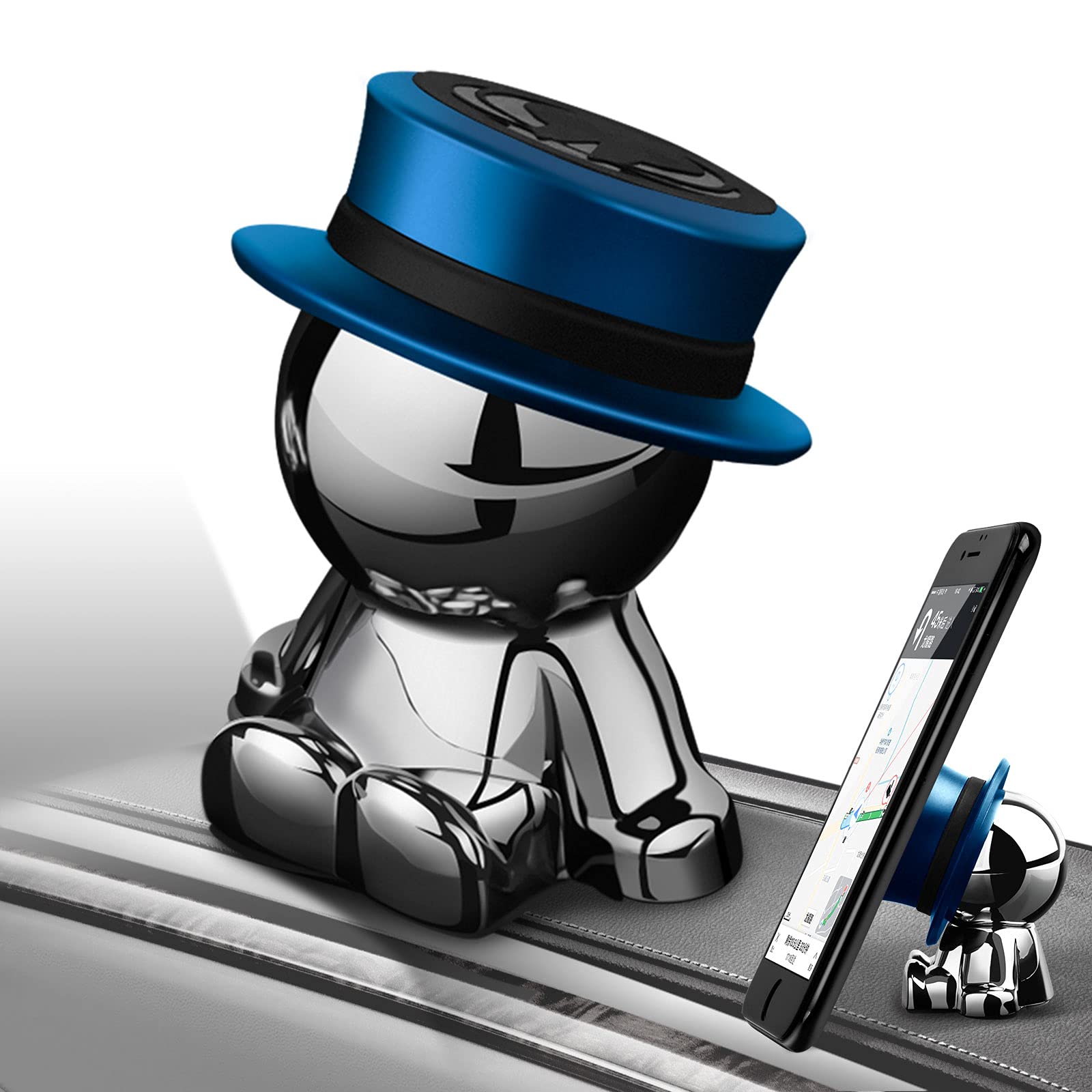 aokway Magnet Handyhalterung Auto – Lustige Mad Hatter Figur KFZ Handyhalter, 360° drehbar, Armaturenbrett Deko, kompatibel mit iPhone Samsung und Allen Smartphones, Geschenk für Autofahrer (Blau)