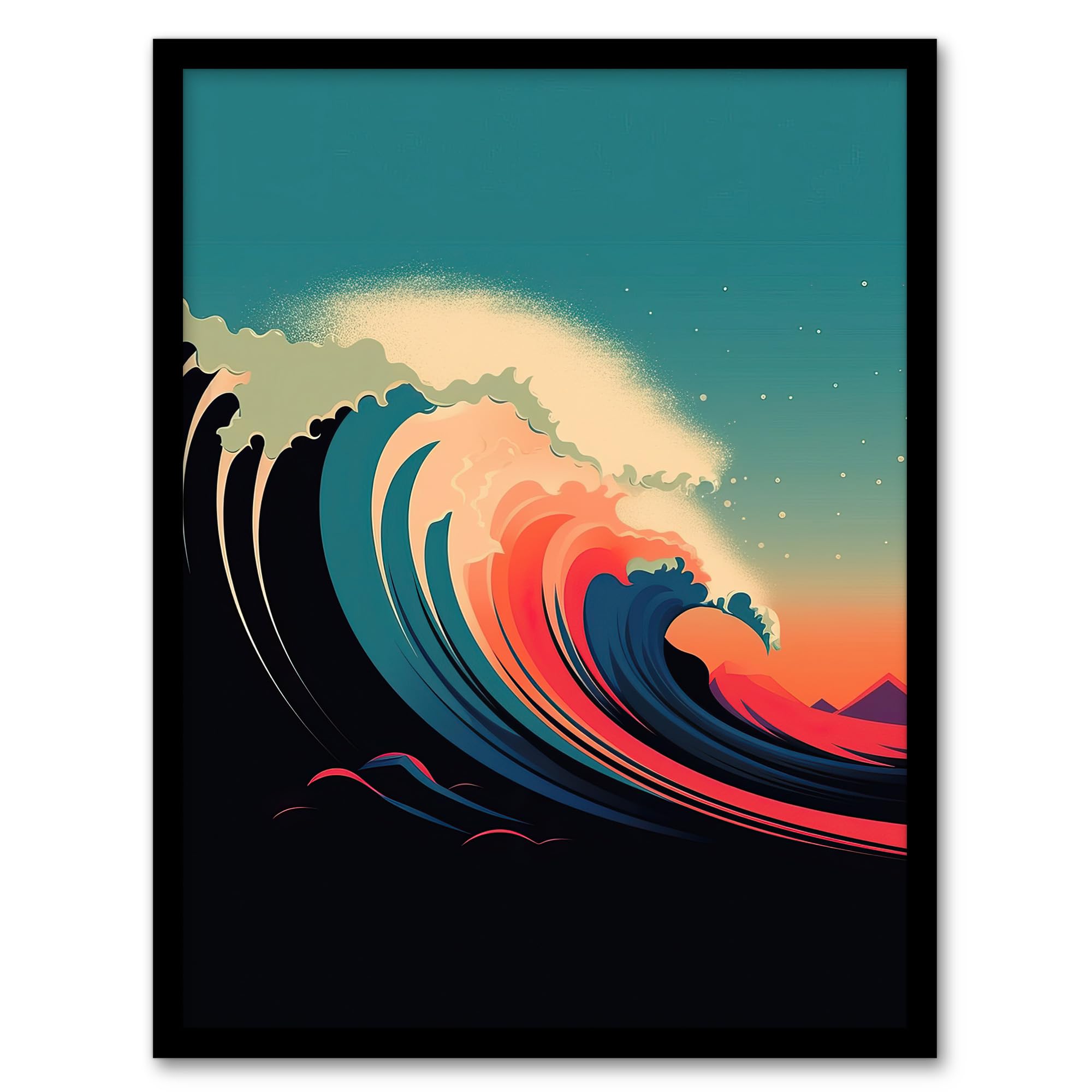 Artery8 Rainbow Bomb Wave Ocean Sea Bauhaus Wave Bathroom Toilet Artwork Framed Wall Art Print 18X24 Inch