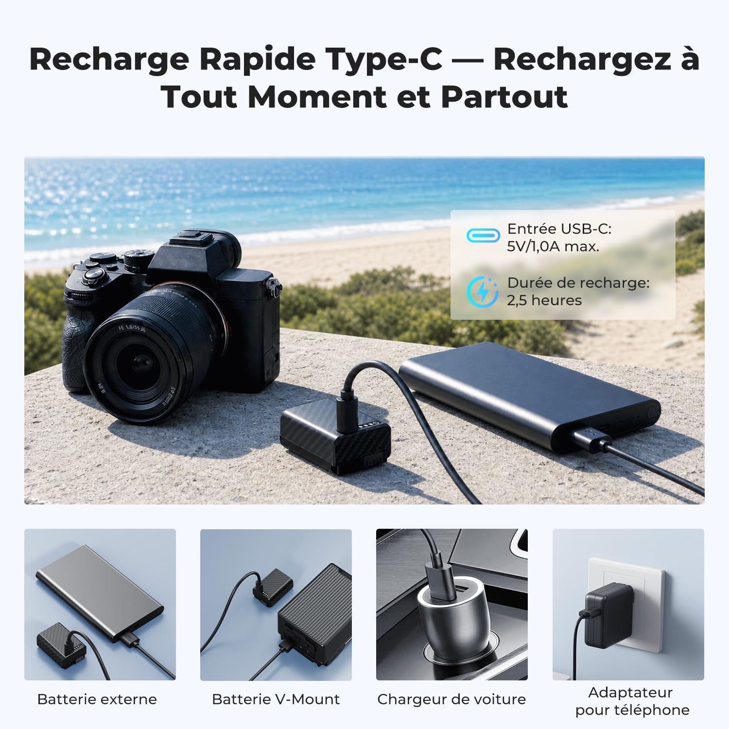 K&F CONCEPT 2 NP-FW50 Batteries à Charge Directe avec Indicateur de Charge