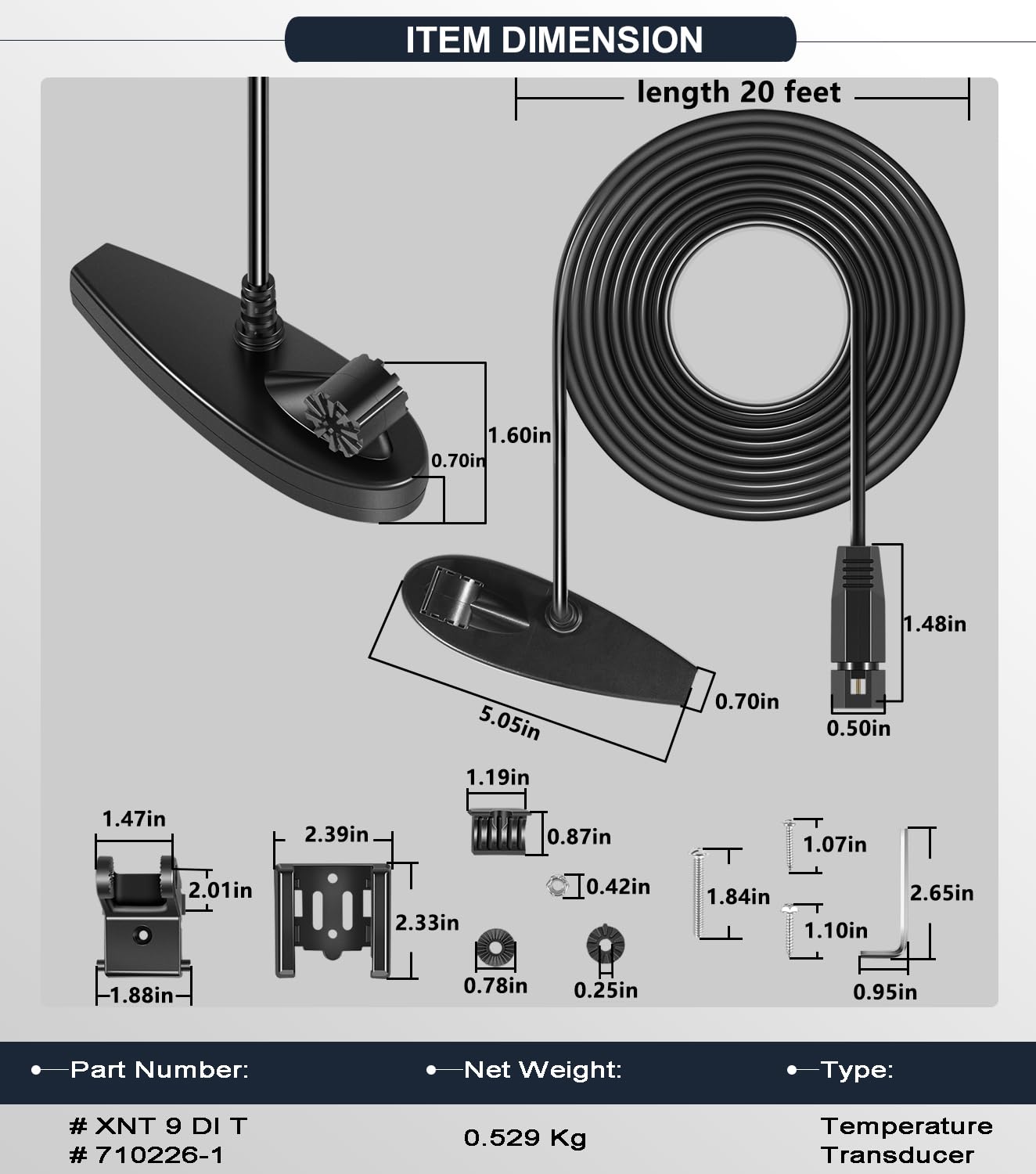 710226-1 XNT 9 DI T pour transducteur de tableau arrière Humminbird Helix avec sonar à double faisceau et imagerie descendante - 200/455 kHz, avec transducteur de montage sur tableau arrière de