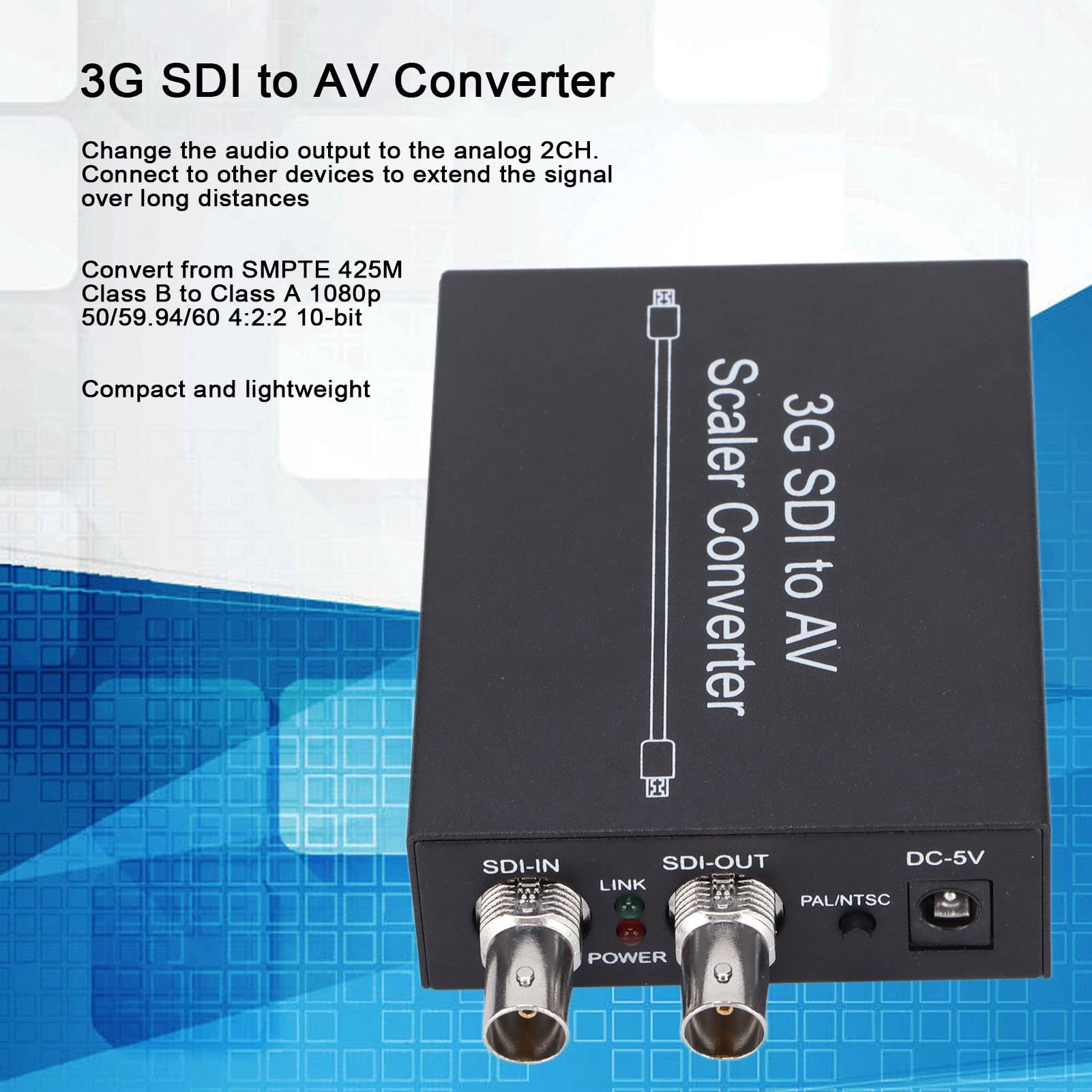 Sxhlseller 3G SDI to AV Scaler Converter, 3G SDI to AV Converter SDI to PAL/NTSC-M Video Converter for Camera Home Theatre AC 100-240V(EU-Stecker)