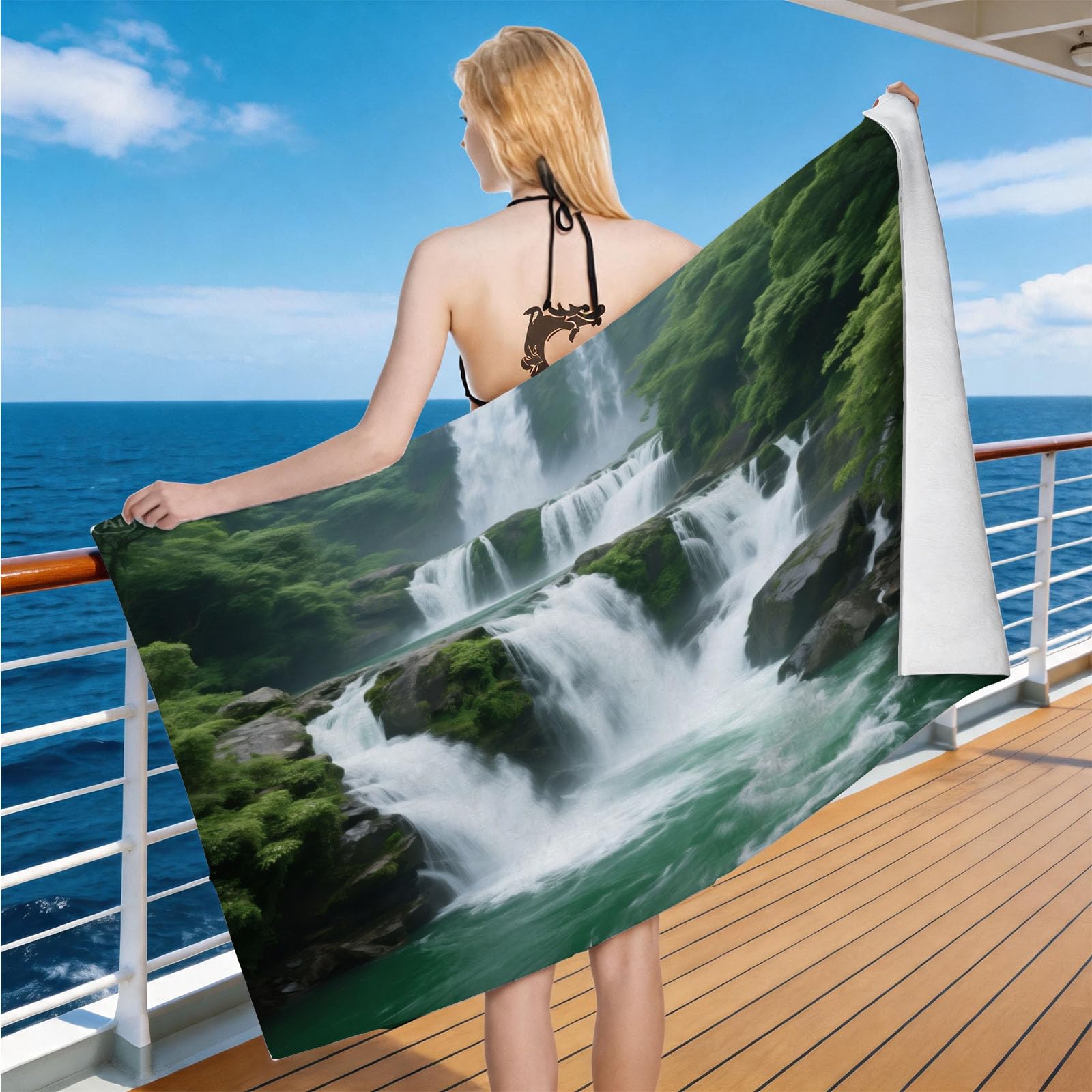 Hongduo Microfiber Quick Dry Beach Towel Mountain Forest Waterfall View, 3D Nature Scene Beach Towels Absorbent Fast Drying Bath Towels, Travel Camping Gym Swimming Bathroom (70x150cm)