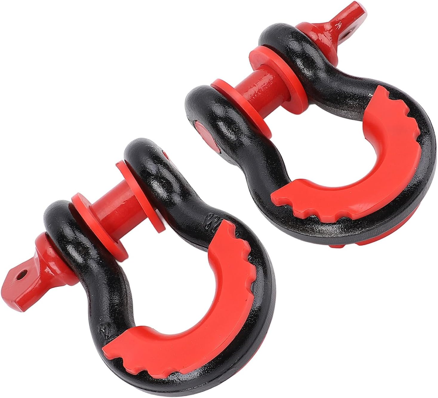 8800LBS Heavy Duty D Ring Auto Shackle for Offroad Towing - 2Pcs Black with Red Axes, Ideal for Tow Strap Winch Vehicle Recovery