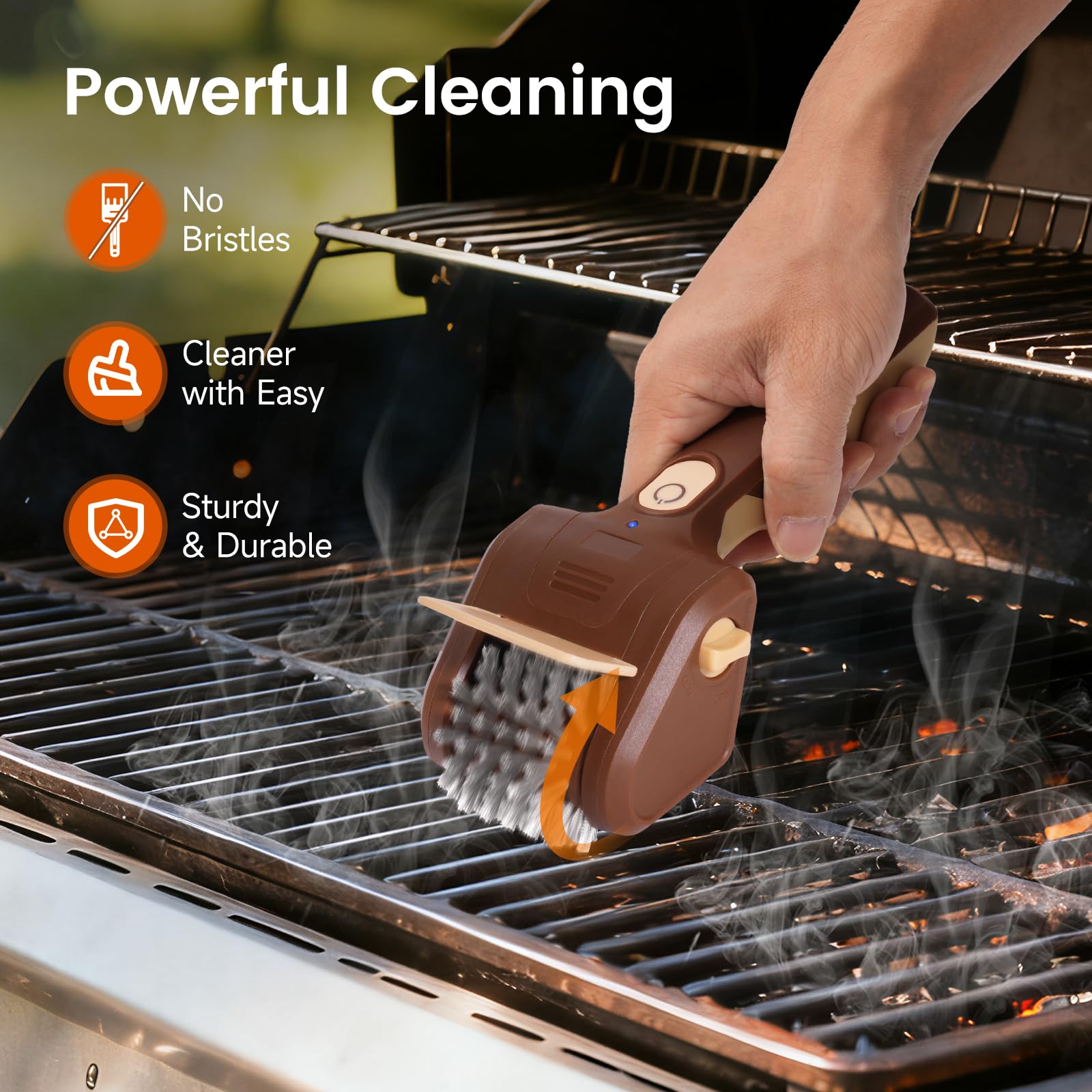 Cepillo eléctrico para parrilla, limpiador de barbacoa recargable inalámbrico con potencia giratoria de alto par de 700 rpm, cabezal de malla de acero inoxidable sin cerdas, limpiador de parrilla