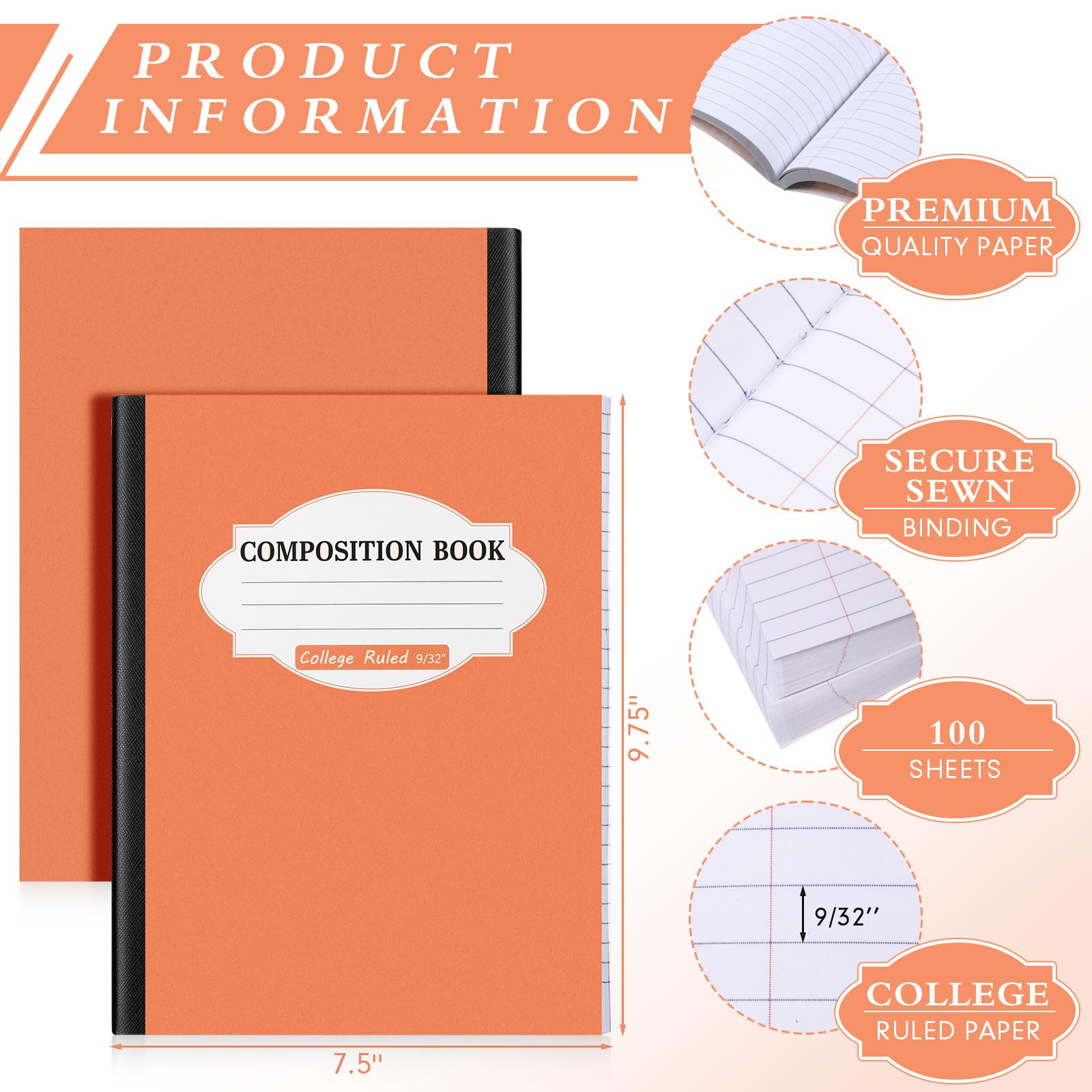 Colarr Confezione da 12 quaderni per composizione universitaria a righe, 24 x 19 cm, copertina rigida, libri di composizione in carta, colori divertenti, articoli per ufficio e rientro a scuola