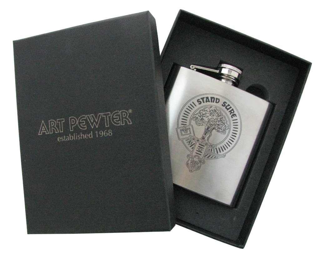 Scottish Clan Crest 6oz Hip Flask, Available in over 100 Clan Crests (Ferguson HF6/C23)