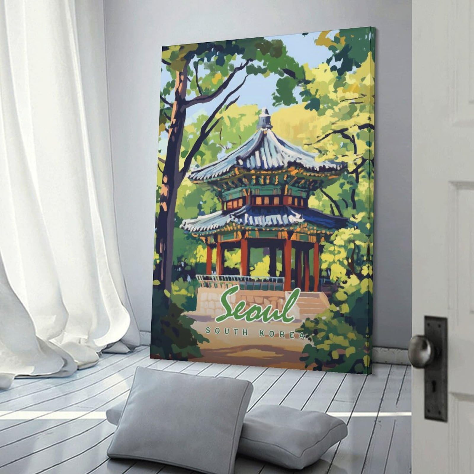 Junmoney Canvas Art Print Seoul Pagoda Illustration, 08x12inch(20x30cm), for Office, Study Or Home Workspace, Decorative Artwork for Productive Spaces