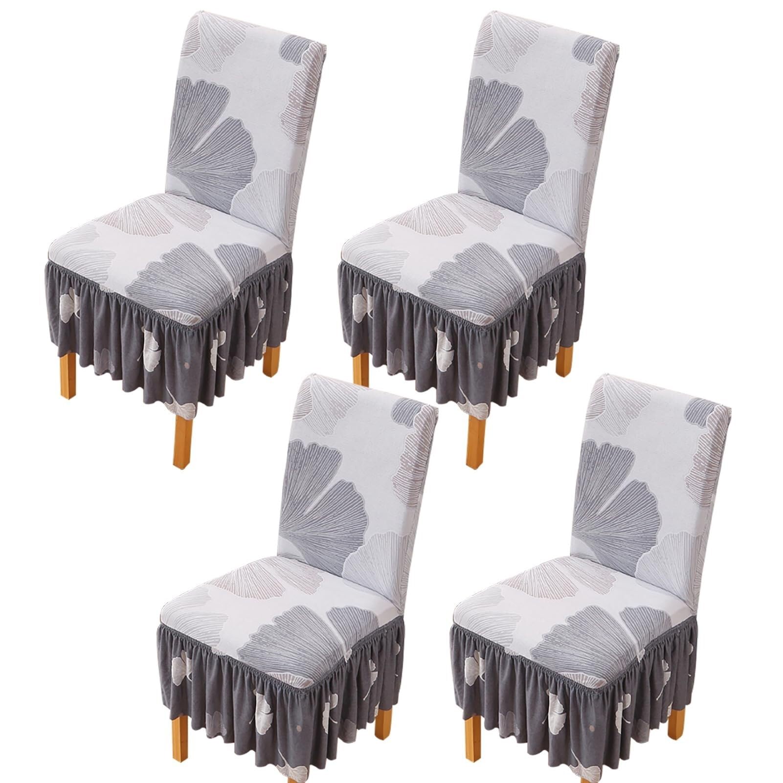 NMVAWIPT Dining Chair Covers With Skirt, Stretch Milk Silk Slipcovers, Full Protection, Fits Most Dining/Kitchen Chairs(11,4Pcs)