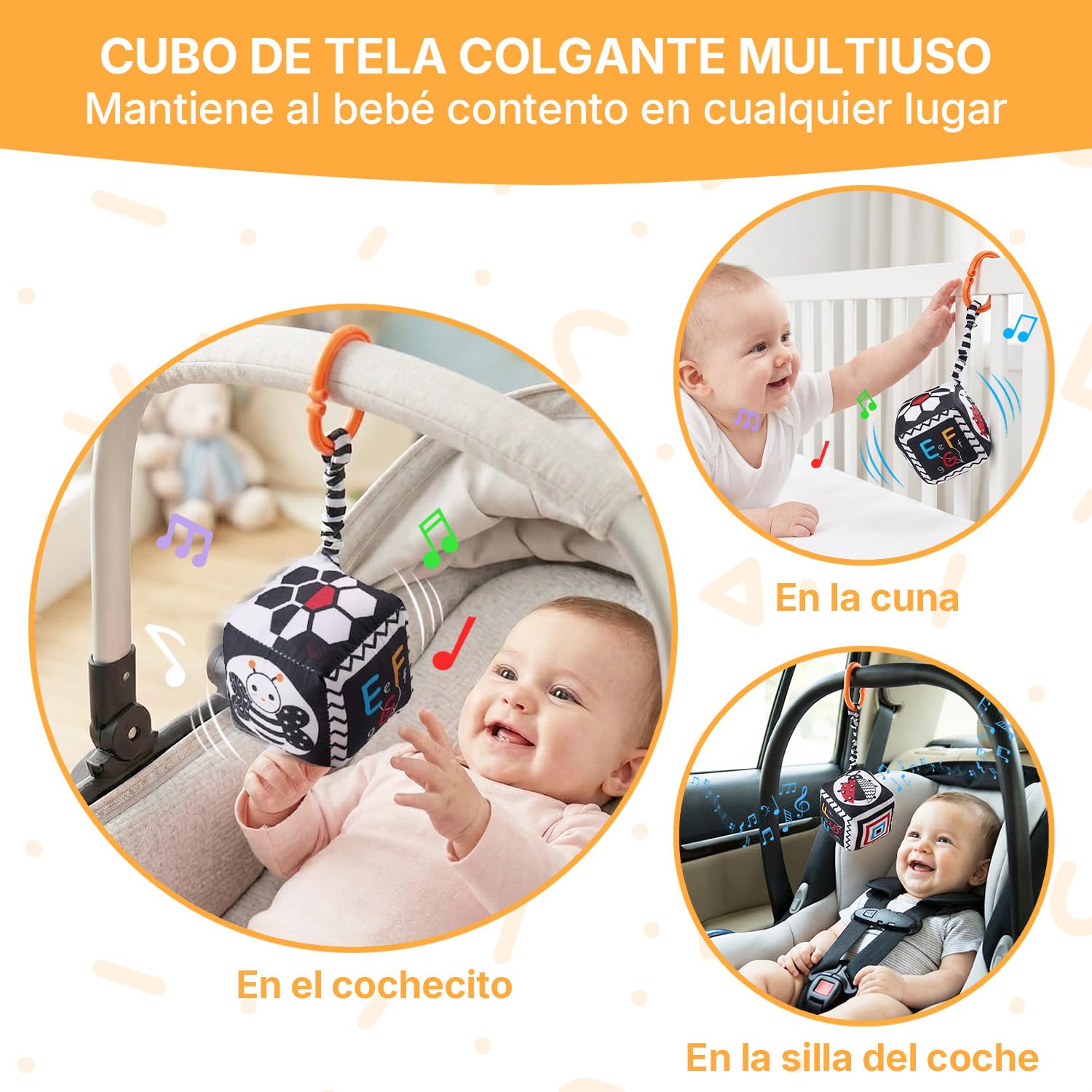 JoyCat Juguetes Bebés 0 3 6 Meses, 6 en 1 Juguetes Sensorial con Tarjetas Blanco y Negro, Libro de Tela, Sonajeros, Mordedor, Tummy Time Estimulacion Bebe 0-6 Meses Regalo Bebe Recien Nacido Niño