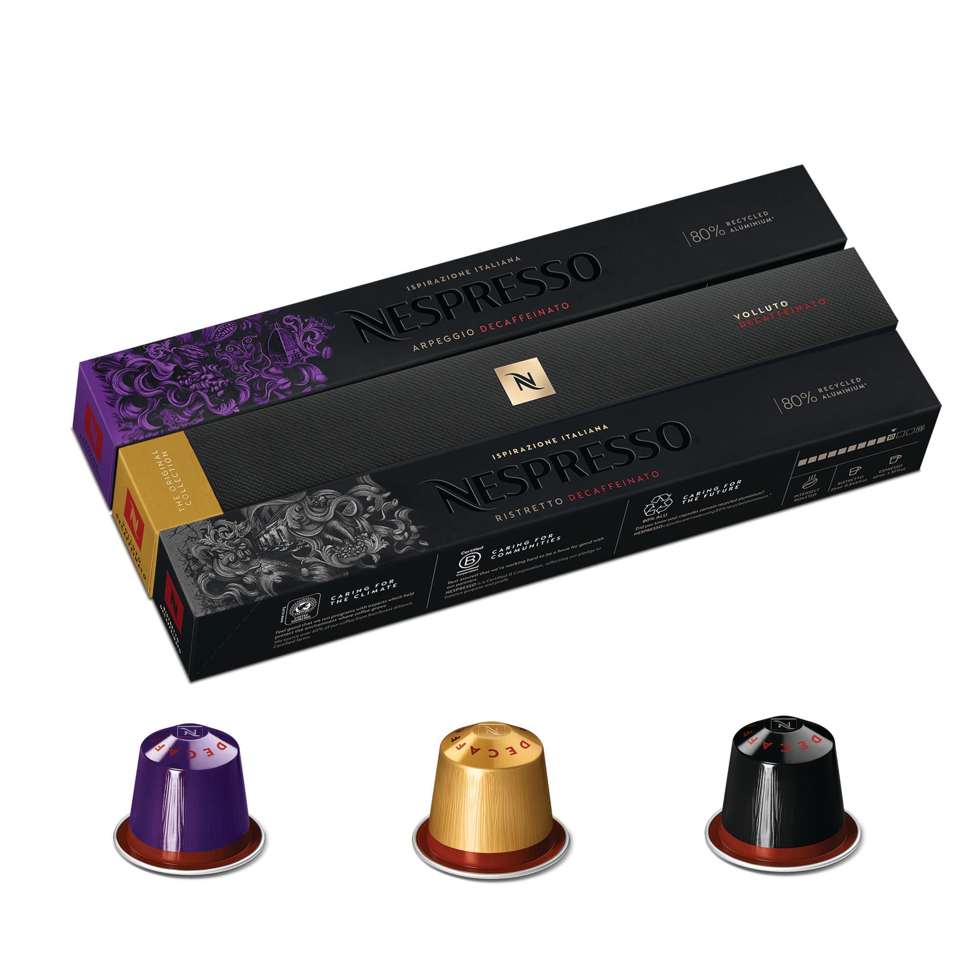 Original Decaffeinated coffee pods variety pack (30 capsules) – Arpeggio, Ristretto & Volluto decaf – Make Espresso, Cappuccino & Latte – Recyclable Pods