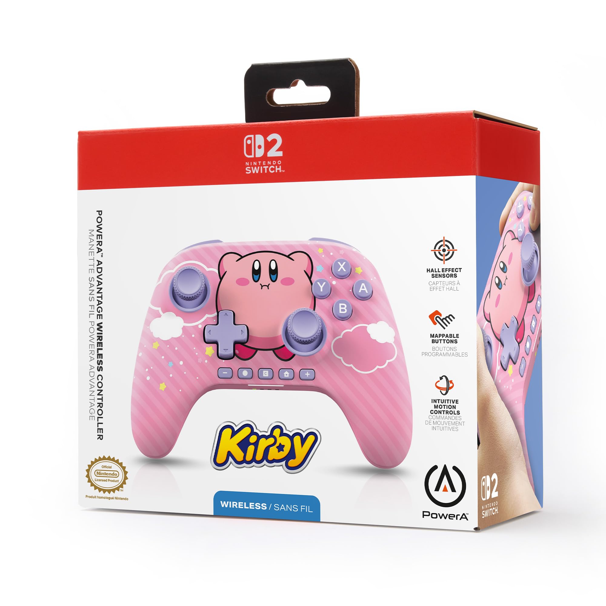 PowerA Controller senza fili Advantage per Nintendo Switch 2 - Kirby Soffio potenteCon licenza ufficiale, effetto Hall, pulsanti mappabili, controller pro, Pulsante C, comandi di movimento