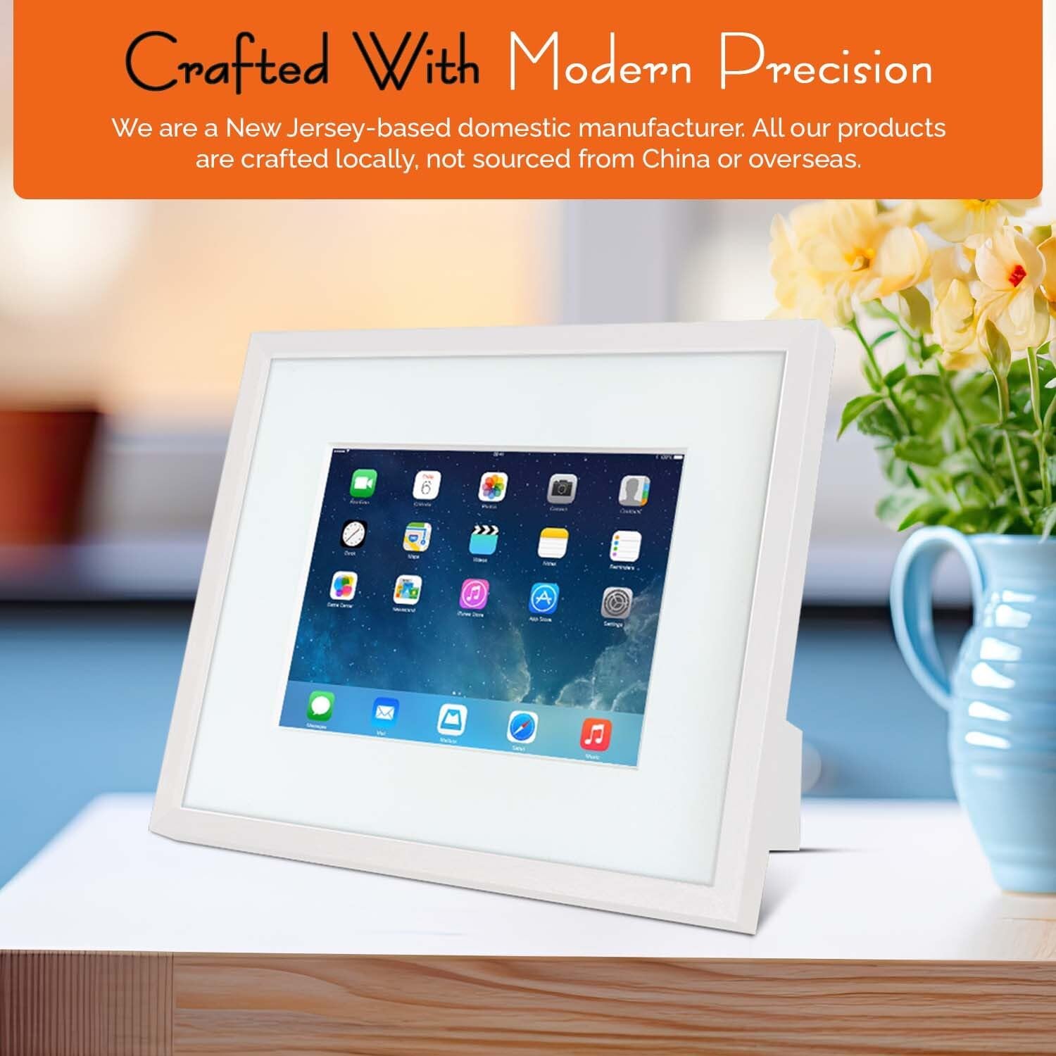 iFrame iPad Frame | Turn Your iPad Into A Beautiful Interactive Digital Picture Frame | Perfect At Home Or Work | Includes Table Stand and Wall Mount for All 9.7” iPads-White