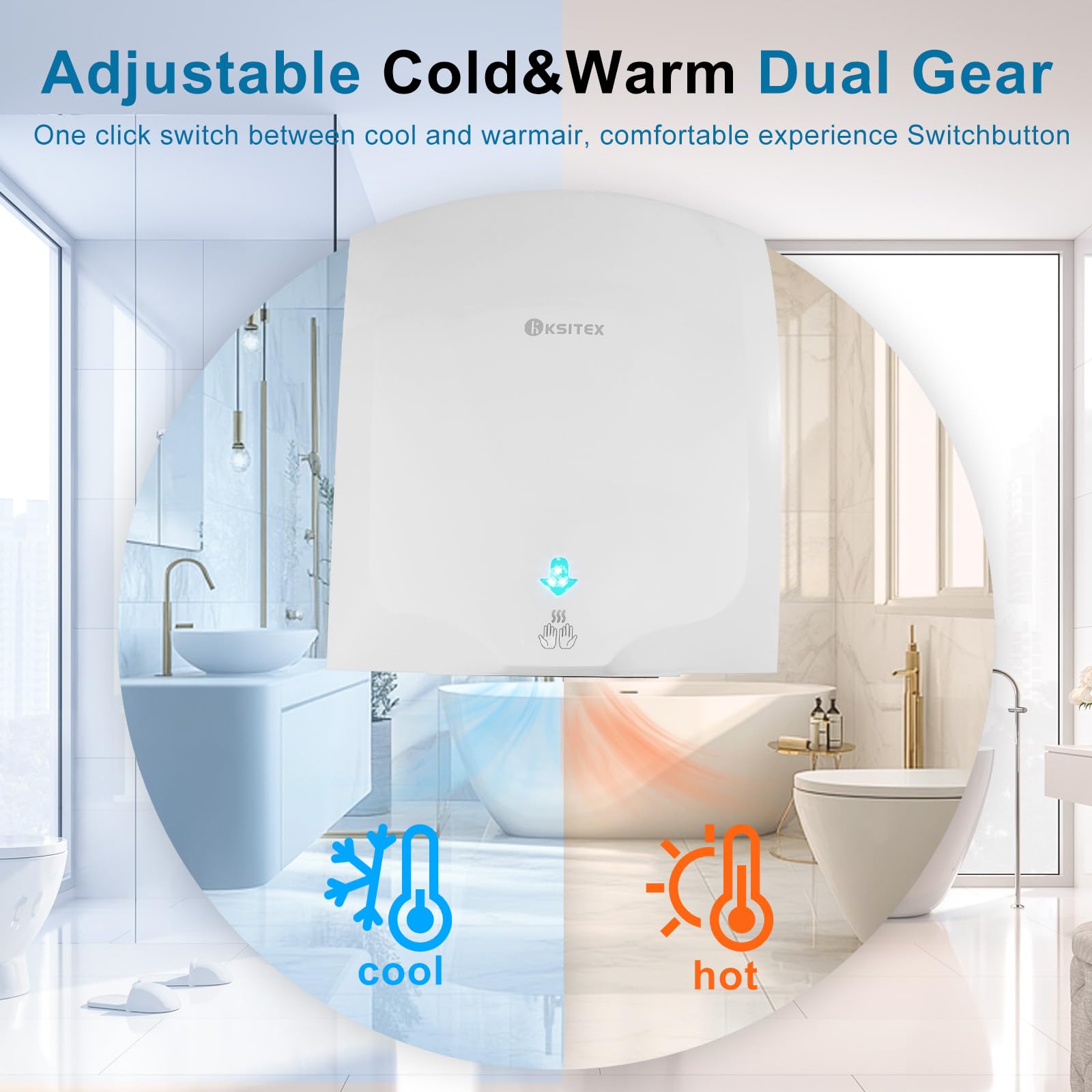 Sèche-Mains Automatique en ABS – Sèche-Mains Électrique Blanc, 1400W, Murale pour Salle de Bain, Cuisine, Toilettes Blanc