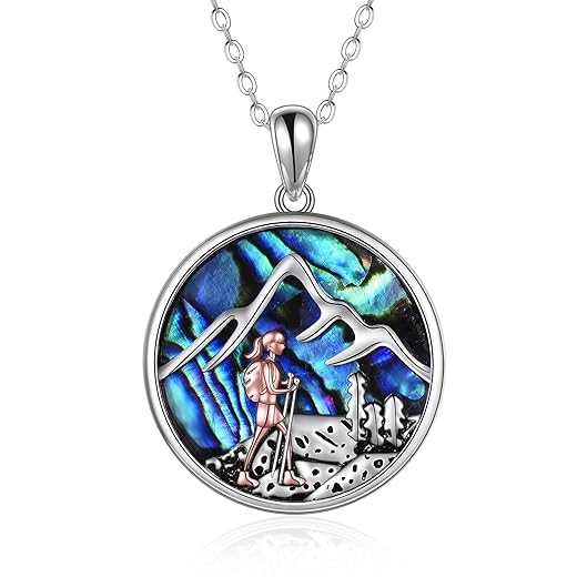 MONGAS Mountain/Wolf/Moon Necklace Sterling Silver Mountain Range Adventure Pendant Necklace Backpacker Hiker Climber Christmas Jewelry Gifts for Women