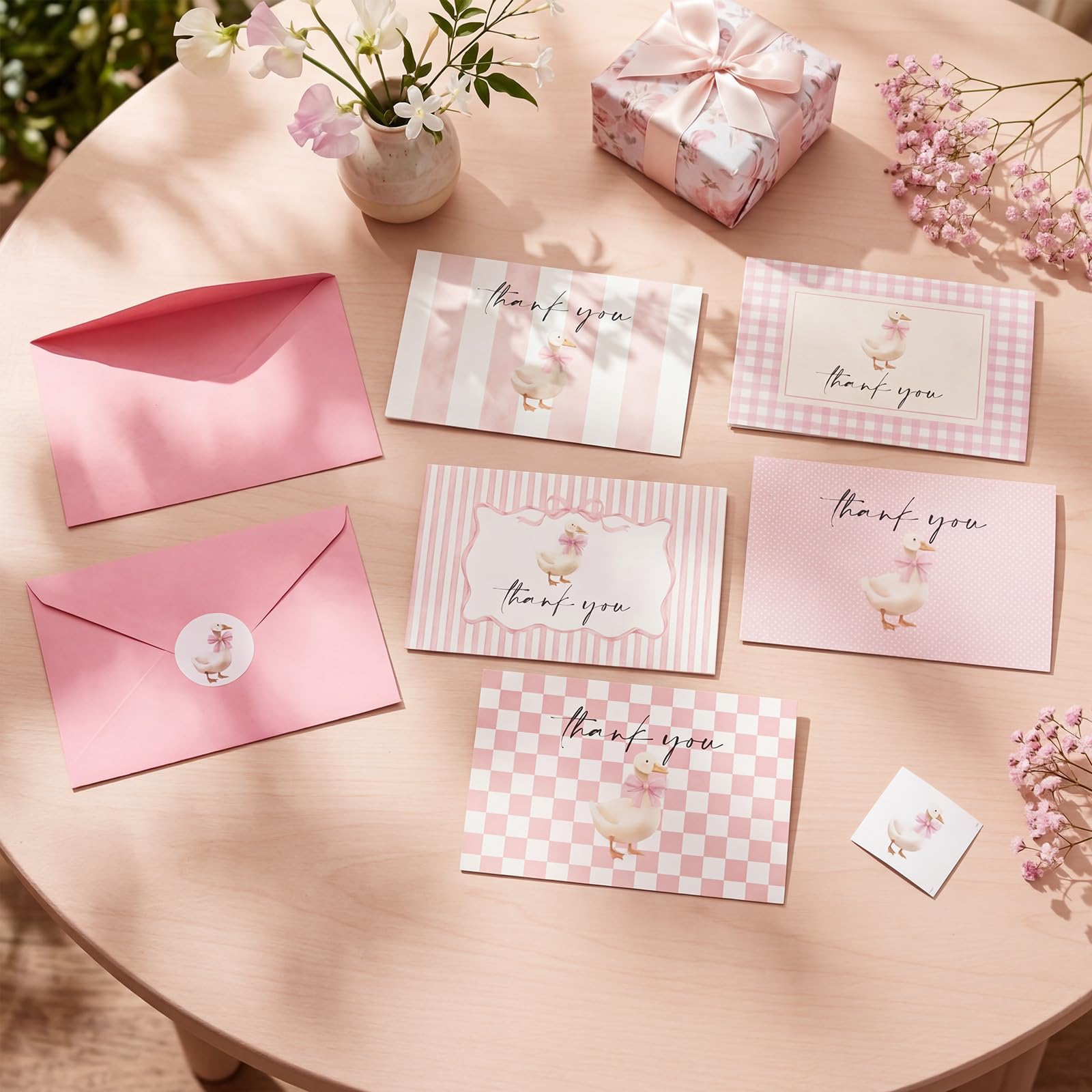 Sabary Pink Goose Lot de 50 cartes de remerciement avec enveloppes et autocollants Motif nœud élégant en vrac 10,2 x 15,2 cm Carte de vœux vierges pour fête prénuptiale, mariage, fête d'anniversaire