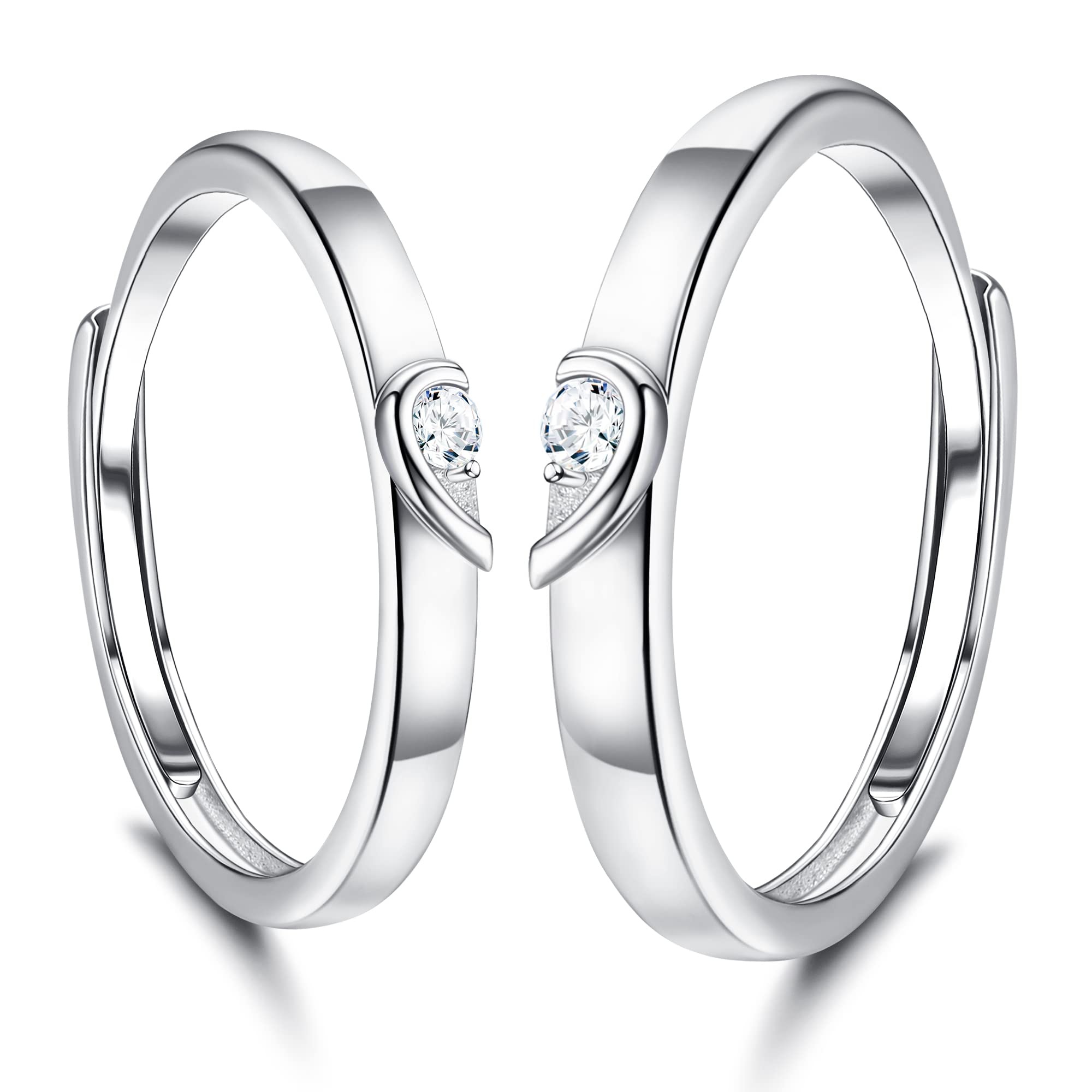 KALVICA 2 Piezas Anillo Pareja Ajustable Plata de Ley 925 con Grabado I Love You Anillos de Compromiso Promesas Alianzas de Boda Anillo de Pareja Corazón de Amor con Circonita Regalo para Amantes