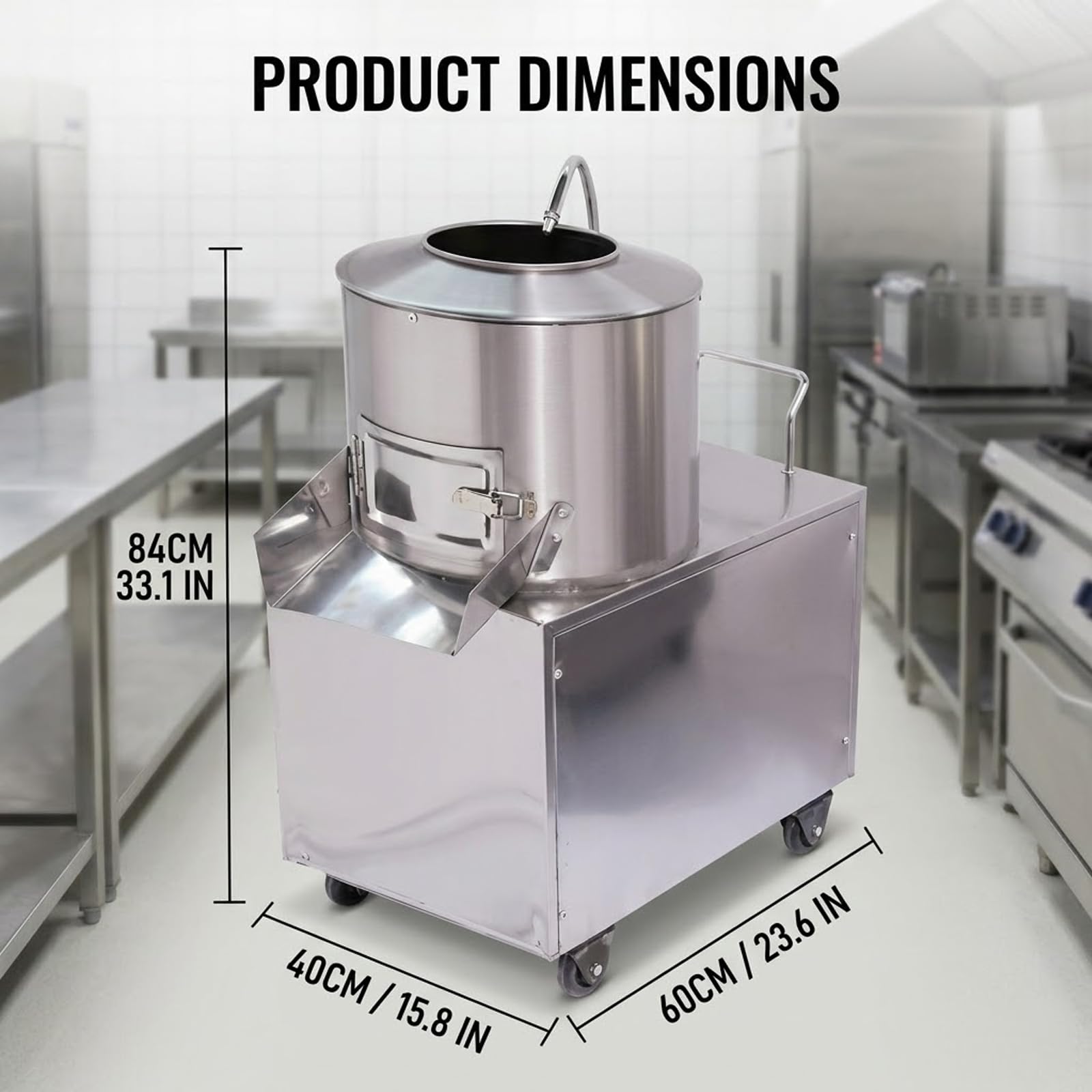 MObyat Máquina Peladora Papas Comercial 1500W, Máquina Lavadora Papas Eléctrica Acero Inoxidable, Tasa Limpieza Remoción 150-220KG/H para Restaurantes Y Cafeterías