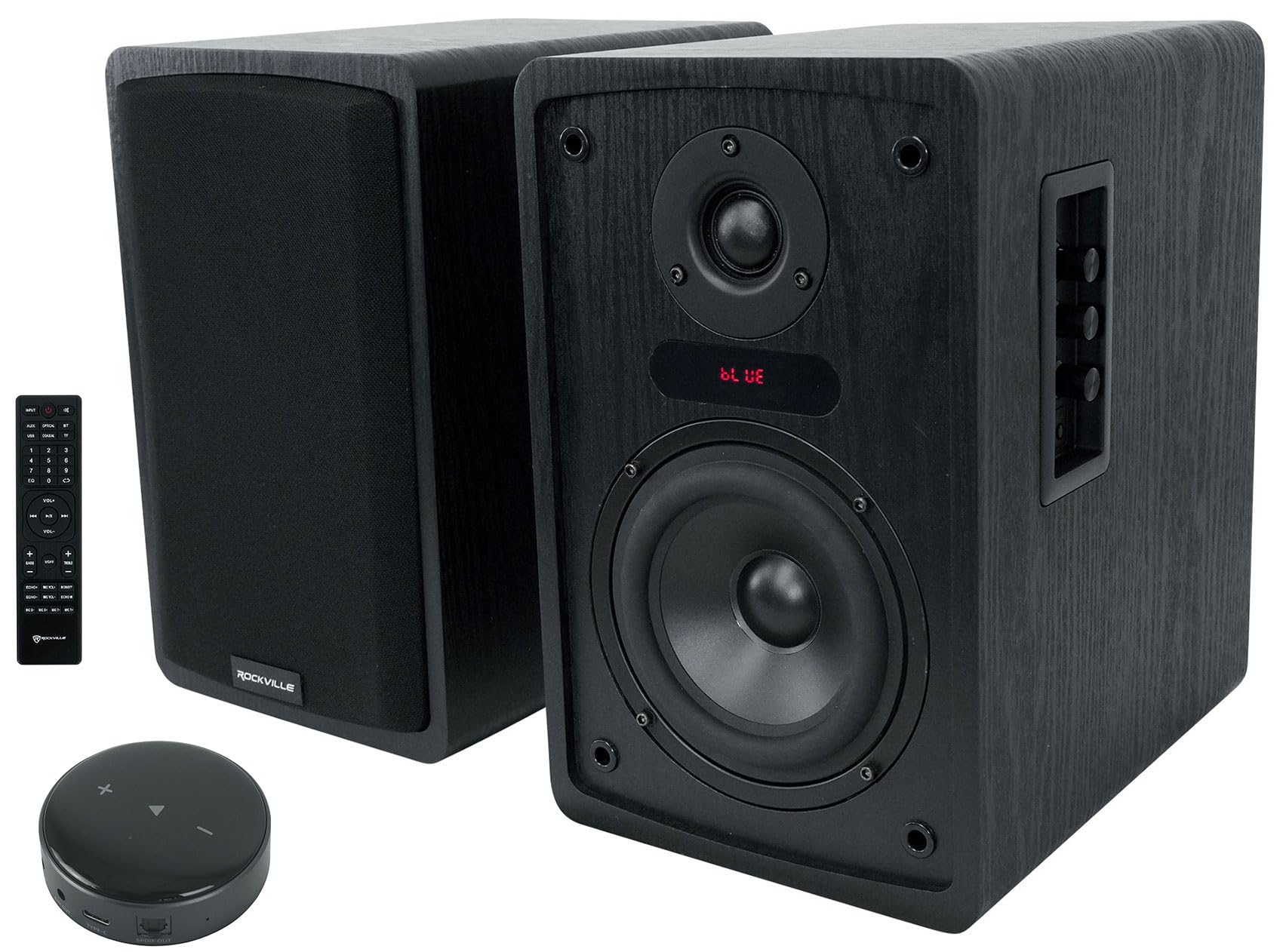 Rockville (1) ELITE-5B 5.25 inch Powered Bookshelf Speakers Bluetooth Mic/Optical in Bundle with (1) Rockville Mini WiFi Music Player Wireless Audio Streaming Multiroom Stereo Receiver (2 Items)