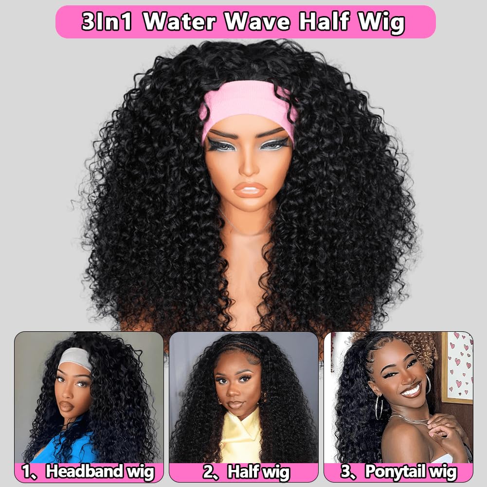 Amazon.com : OWNROSE Water Wave Half Wig Human Hair 200  display picture 1