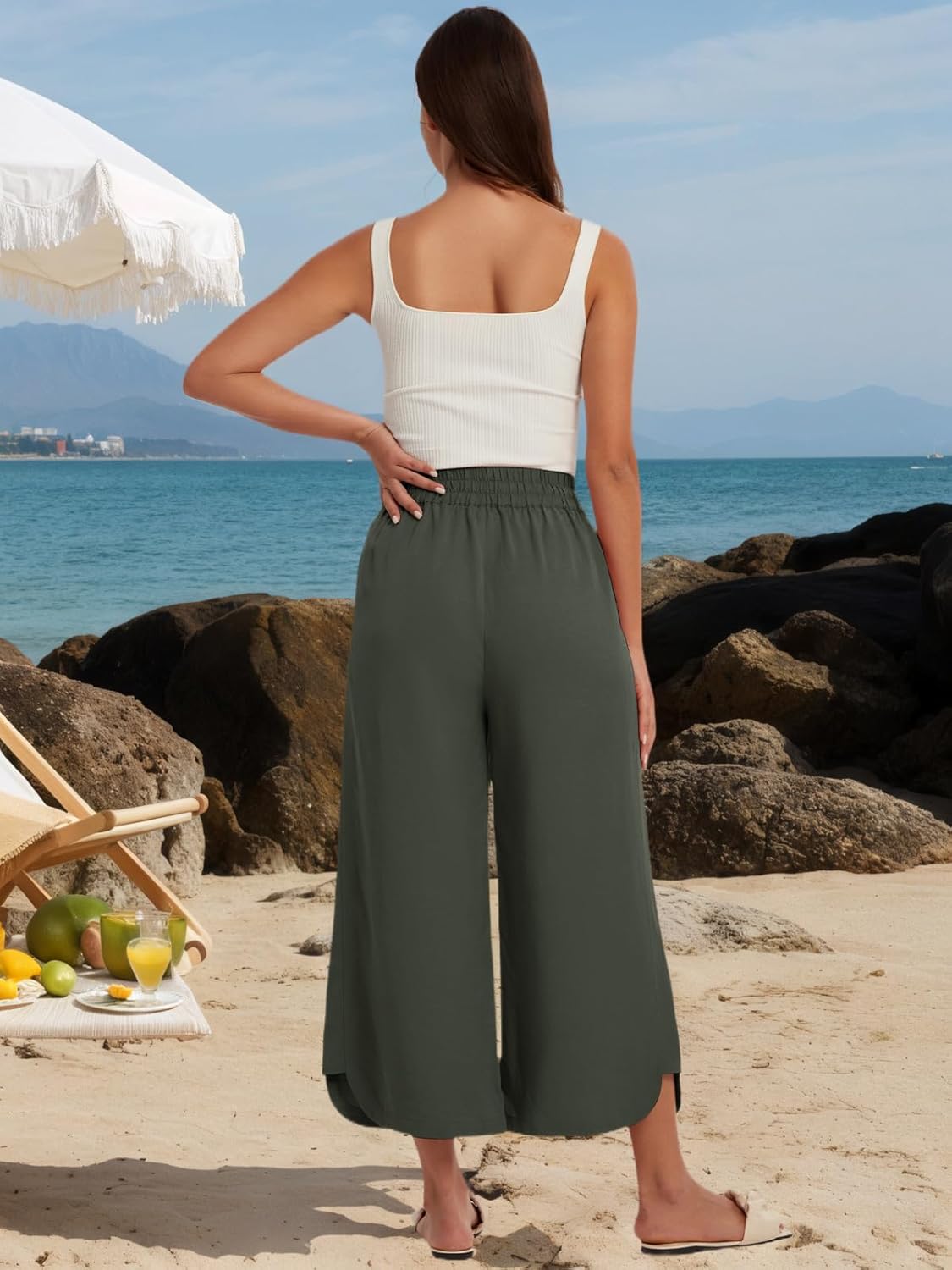 Les umes Women's Wide Leg Drawstring Pants High Waist Cropped Trousers for Summer Casual Wear - Image 4