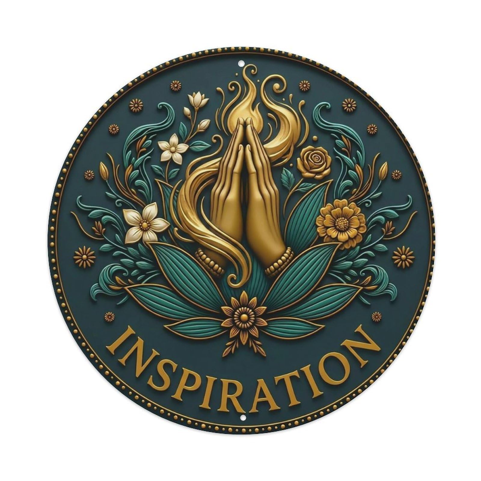 Vintage Namaste Praying Hands Inspiration Flower Zen Yoga Metal Tin Sign