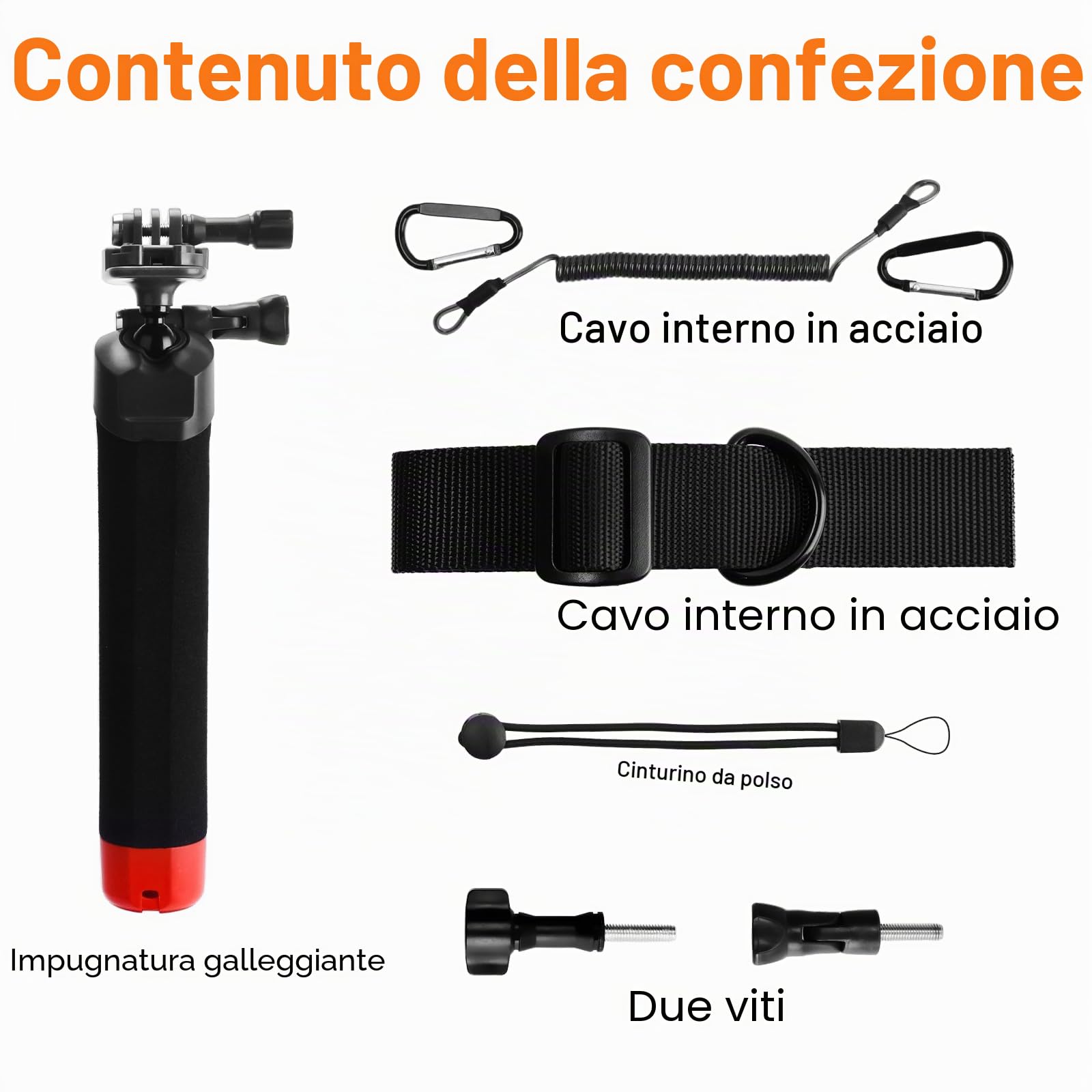 Wiseten Impugnatura Galleggiante Impermeabile per GoPro, Bastone Selfie Subacqueo con Testa a Sfera a 360° per GoPro Hero 13 12 11 10 9 8 Black DJI Osmo Action 5 Pro Fotocamera Accessori