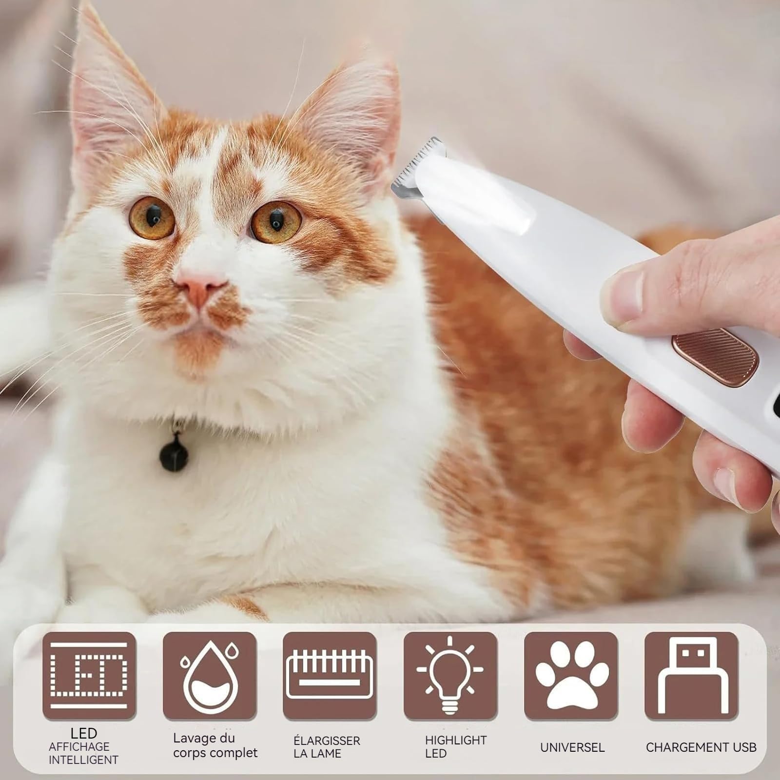 Patounet Tondeuse de précision pour chat, Tondeuse patte chien entre coussinets, Douce pour chien et chat, Lames céramique et inox, LED intégrée,toilettage zones sensibles sans stress (Avec lame)
