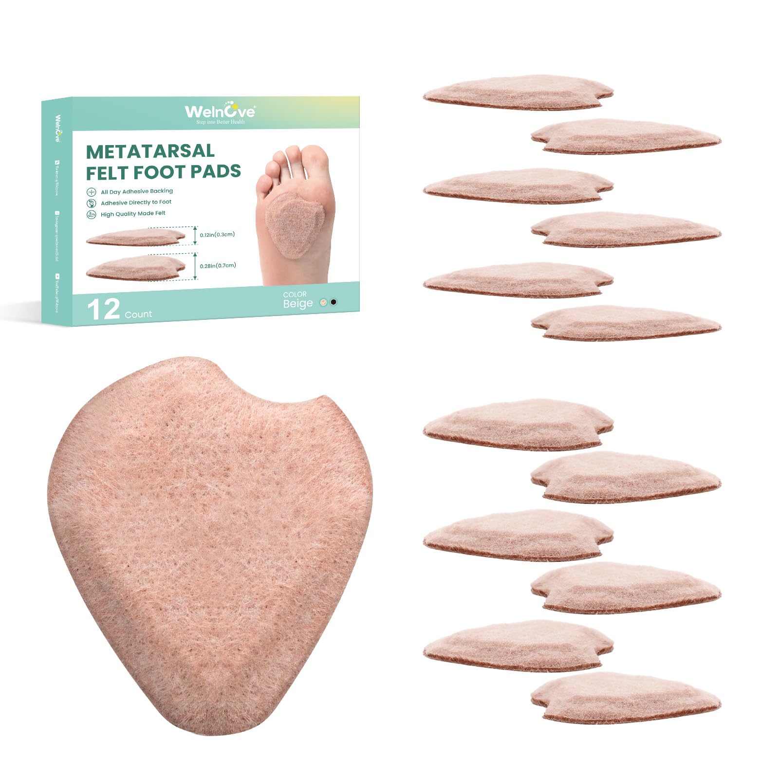 Almohadillas de fieltro metatarsiano para aliviar el dolor, almohadillas suaves para juanetes y apoyo para la neuralgia de Morton, fascitis plantar y estar de pie durante mucho tiempo (6 pares)