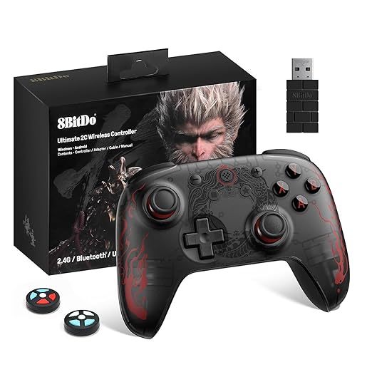 8Bitdo Ultimate 2C Wireless Controller, with Hall Effect Joysticks and Hall Triggers, 1000Hz Polling Rate, and Remappable L4/R4 Bumpers for Windows PC and Android - Black Myth: Wukong