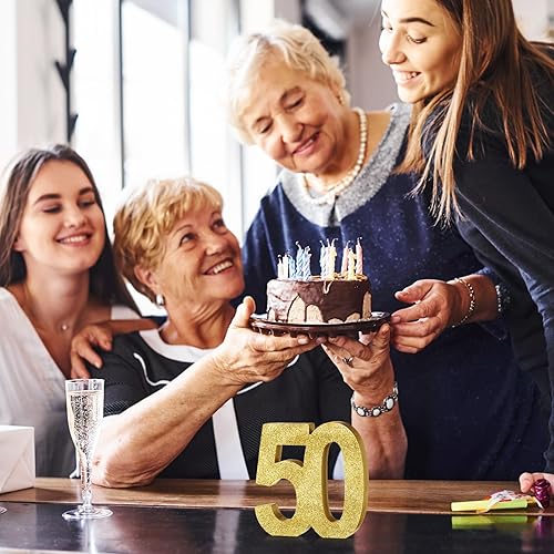 Miniatura 6 de Shellwei 6 decoraciones de cumpleaños número 50 para hombres y mujeres, decoraciones de 50 aniversario, purpurina dorada número 50, decoración de