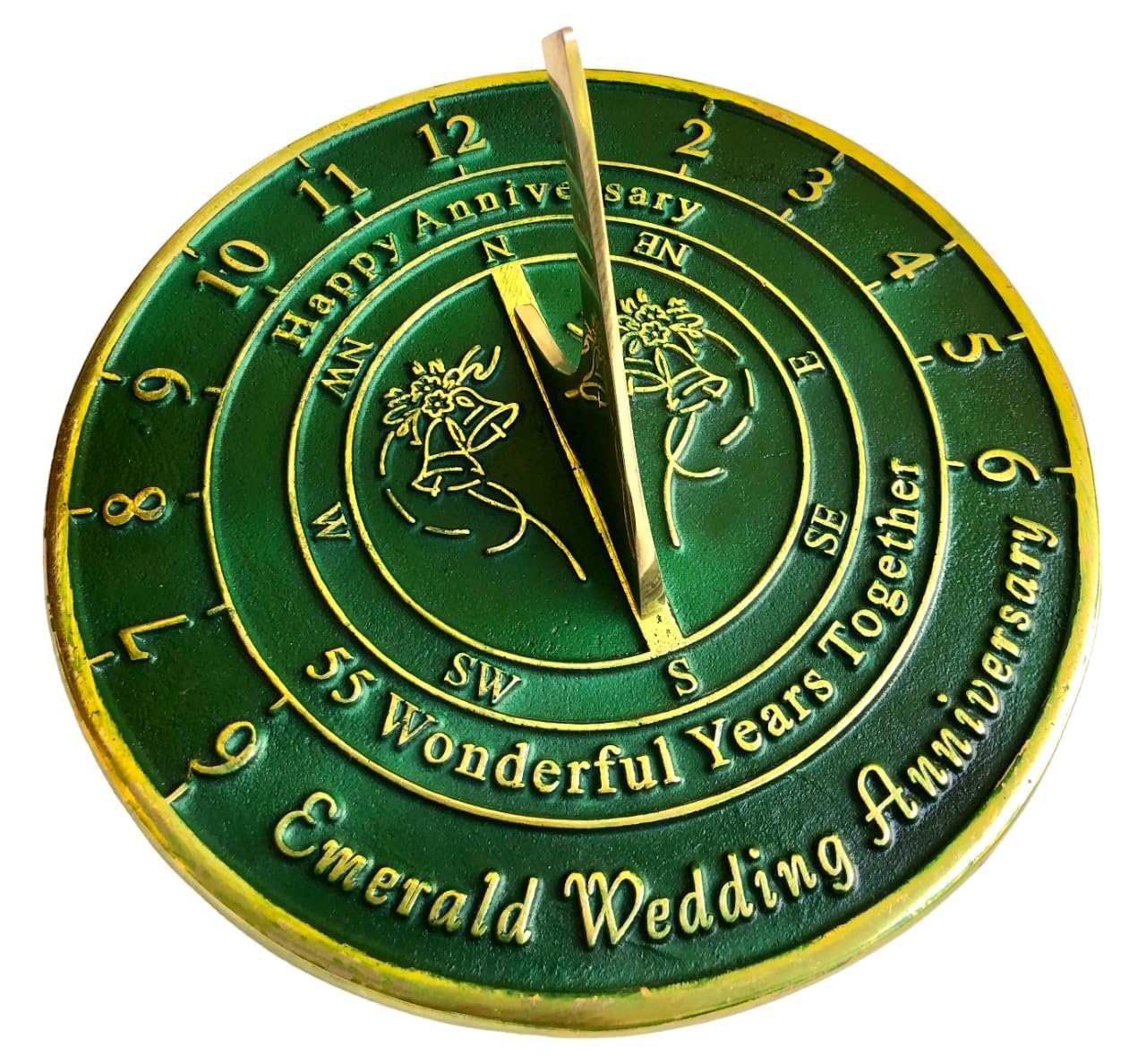 NauticalMart 55th Emerald Wedding Anniversary Sundial Gift for Parents, Grandparents, Husband or Wife, Couples, Him & Her, 55 Wonderful Years Together Unique Marriage Present - 8 inches