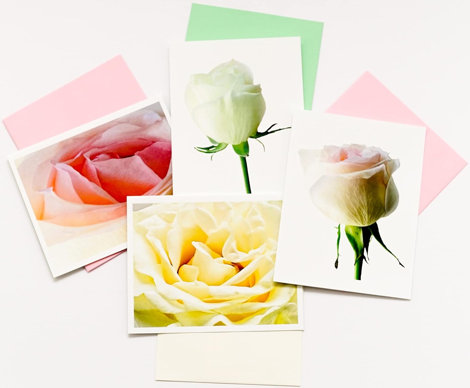 Blooming Roses Assorted High-End Photographic Heavy Smooth Note Cards 16 w/18 Colored Envelopes, Boxed Set (4.25"x 5.50") Blank Inside - Made in USA