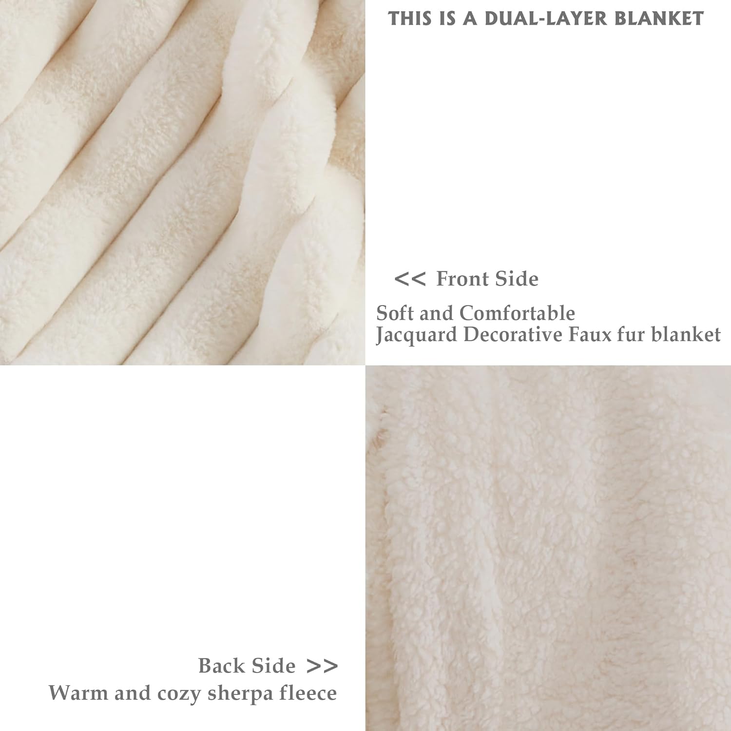 50x60 Inches Ultra-Soft Fuzzy Faux Fur Throw Blanket, Plush Striped Blanket - Thick, Warm Sherpa for Couch, Sofa, Bedroom, Camping - Decorative Blanket for Cozy Warmth, Ivory White