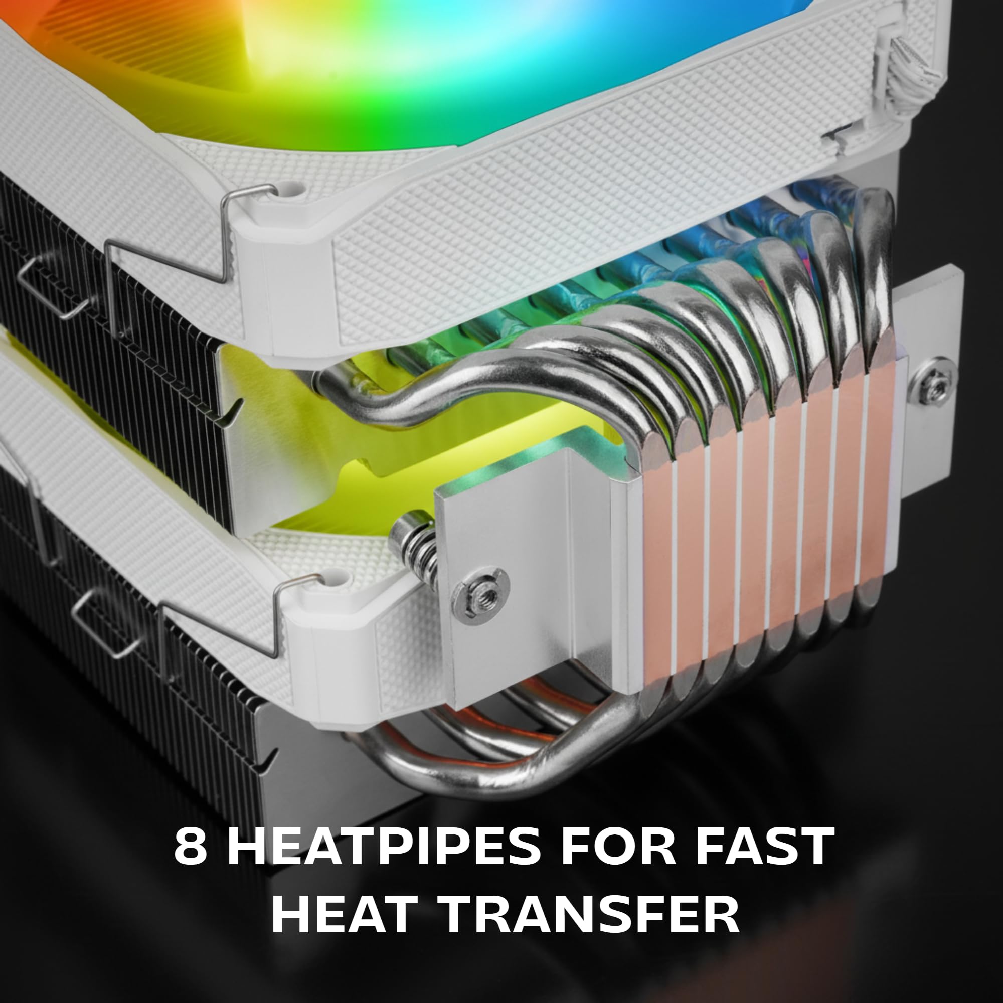 Mars Gaming MCPU-LCDPRO, Podwójny wieżowy radiator CPU 380W TDP, 8x Heatpipes HCT, 2x Wentylatory 120mm PWM FDB, Duży ekran LCD, Oświetlenie ARGB Infinity Mirror, Kompatybilność z Intel i AMD, Biały