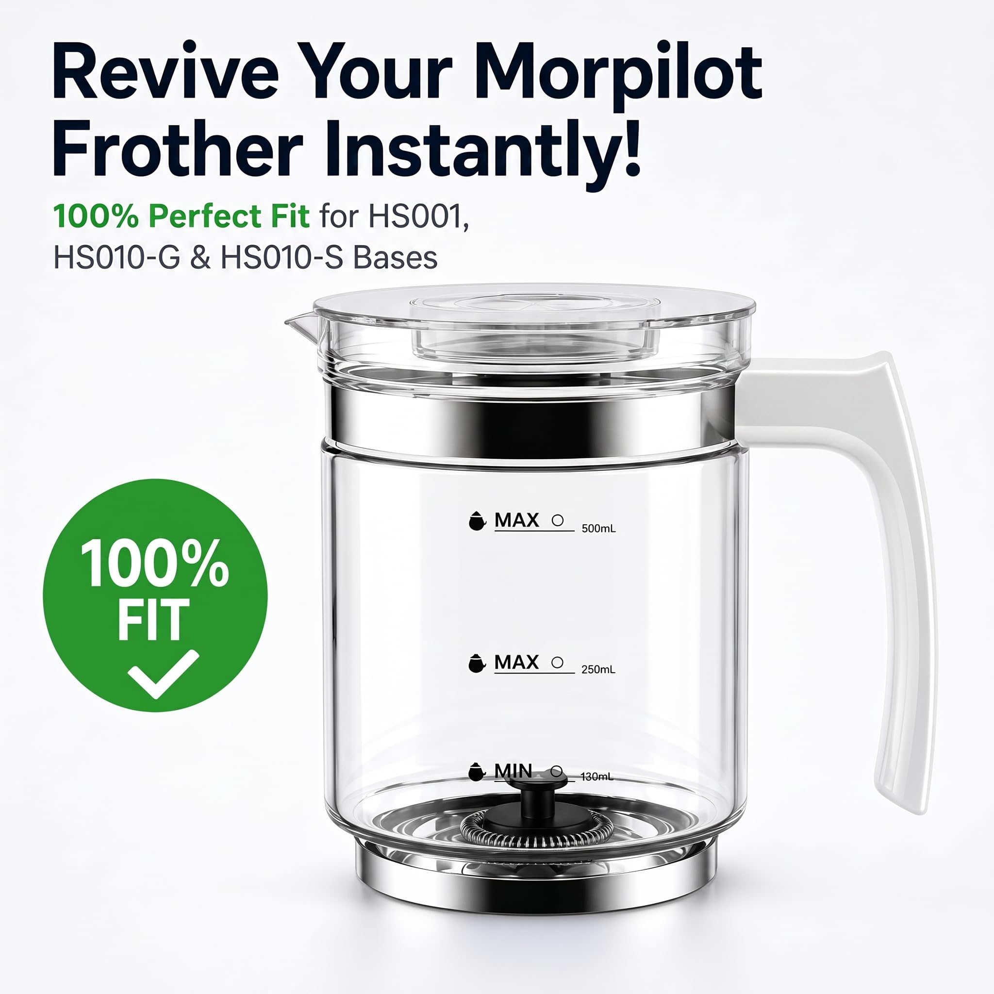 Morpilot Glasbecher-Zubehör für Milchaufschäumer HS001 HS010-G HS010-S Serie, Weiß