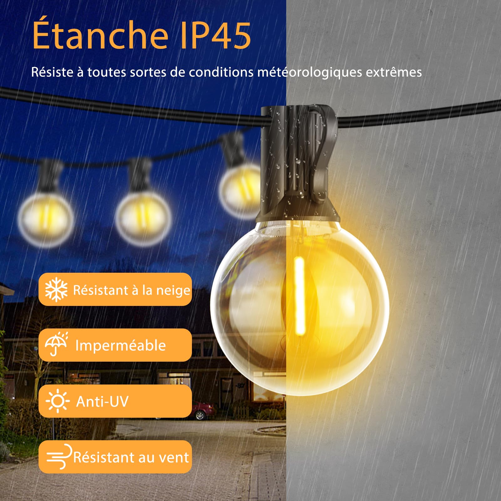 Guirlande Lumineuse Extérieure G40 30M Festoon Lights, Alimentée Sur Secteur, 50 Ampoules Incassables, Étanche