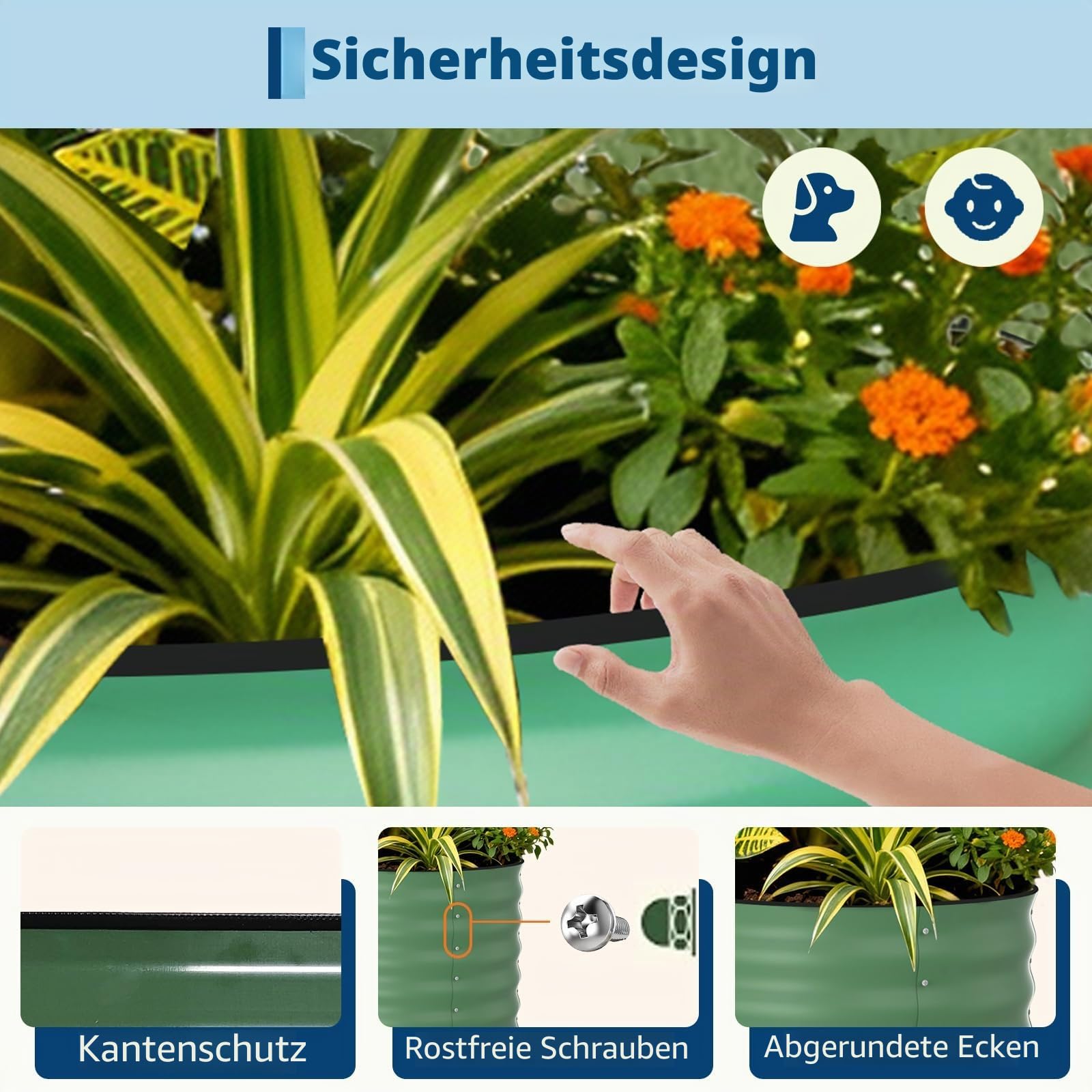 Acekool 2PCS Hochbeet Metall 120x60x60CM—oval, Hochbeete für Garten und Gemüsegarten, mit Schnittschutzleiste, Gemüse & Pflanzen, Ideal für Gemüse, Kräuter & Blumen, Grün