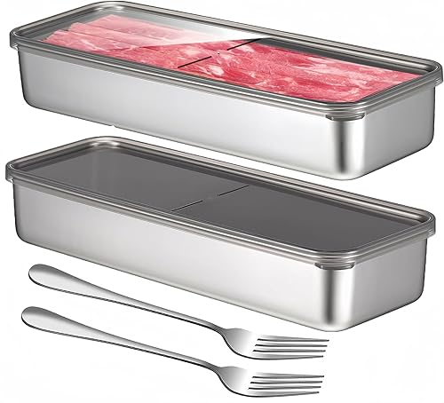 ANMOFLY Recipiente de tocino para refrigerador, 2 recipientes de almacenamiento de alimentos herméticos para delicatessen, contenedor de queso para