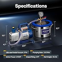 Vista 7 de VIVOHOME Cámara de vacío de 1.5 galones con bomba, kit de cámara de desgasificación al vacío de acero inoxidable con bomba de vacío de una sola