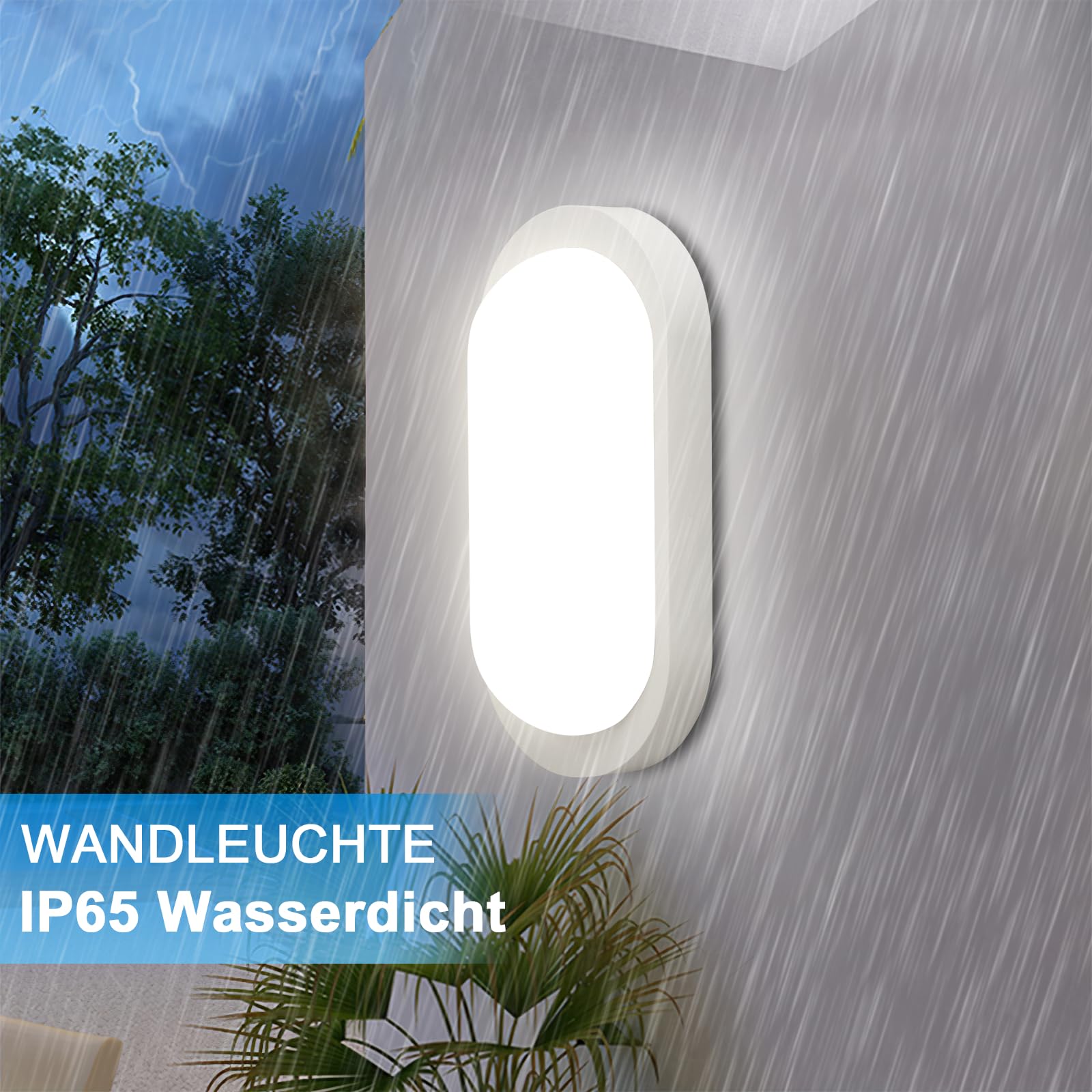 3 Stücke Wandlampe mit Bewegungsmelder, IP65 Kellerleuchte mit Dämmerungssensor, 12W Feuchtraumleuchte, 1080LM LED Deckenleuchte, 4000K Lampe Oval für Keller, Flur, Garage, Balkon