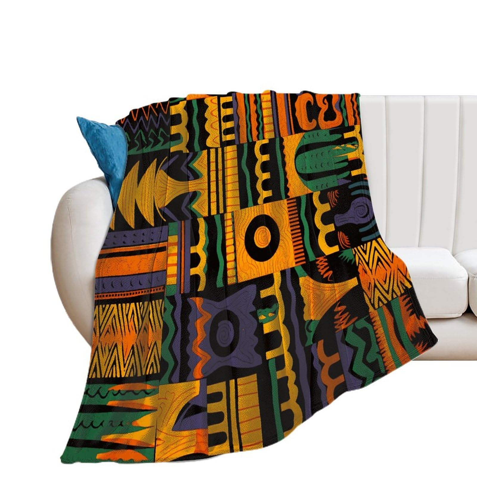 African Ethnic Pattern1 Throw Blanket for Couch Soft Cozy Flannel Bed Blanket Fuzzy Decorative Blanket Warm Lightweight Throw Blanket All-Season Home Decor Gift for Home Office Sofa 50"*60"（130*150cm）
