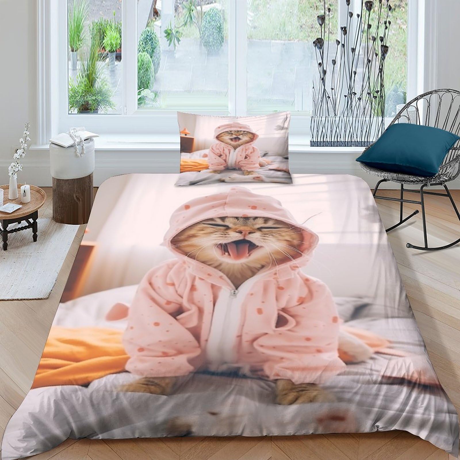 Housse de couette 3D chat en microfibre respirante et super douce 135x200
