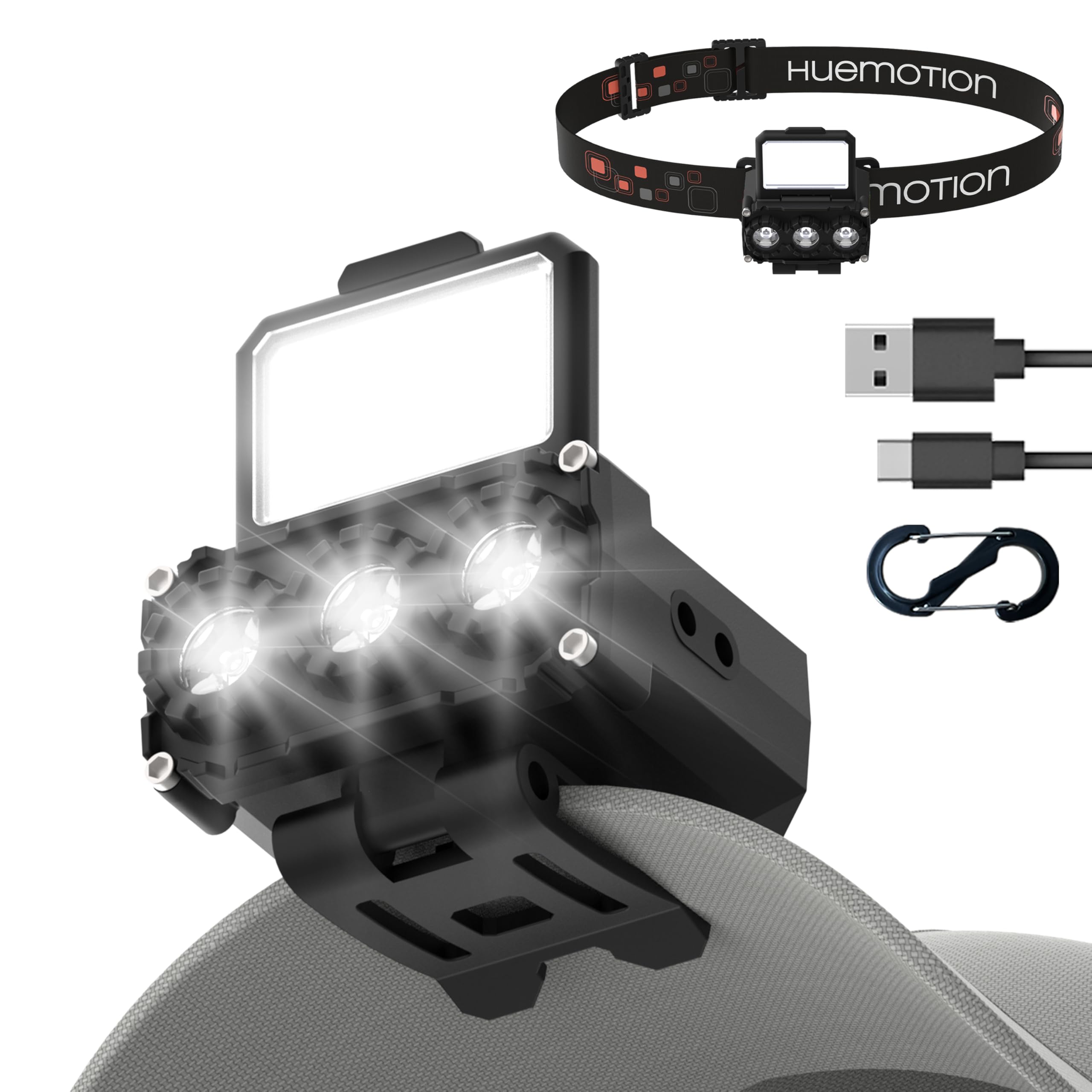 huemotion Multi-Function Motion Activated Headlamp, Type-C Charging, Waterproof Headlight for Camping Hiking Fishing Hunting Cycling Running Biking and Climbing, Mini, Black, HDLCE03BK01