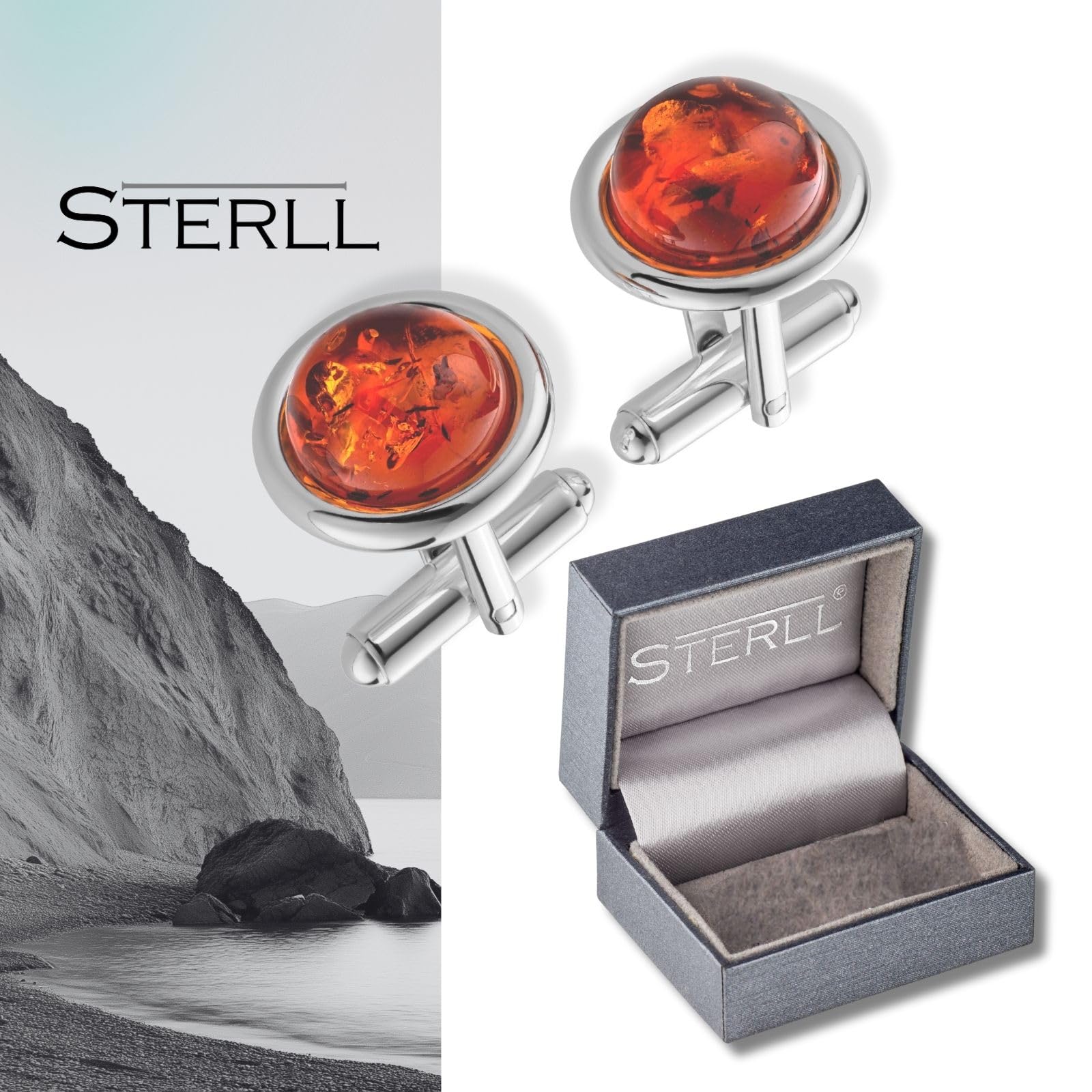 Gemelli Da Uomo In Argento Sterling 925 Con Ambra Confezioni Raffinate