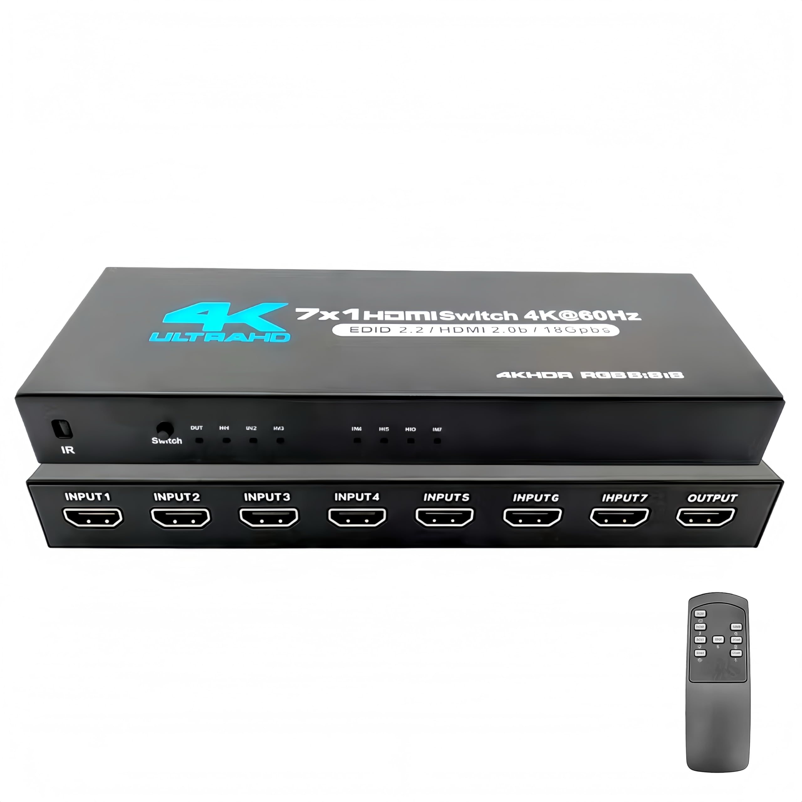 Switch HDMI 7 in 1 Out, splitter HDMI 2.0 4K @ 60Hz con telecomando, scatola selettore switch HDMI a 7 porte, supporto Dolby Vision/Atmos HDR10 HDCP2.2, per PS4 Xbox Switch Roku TV Fire Stick